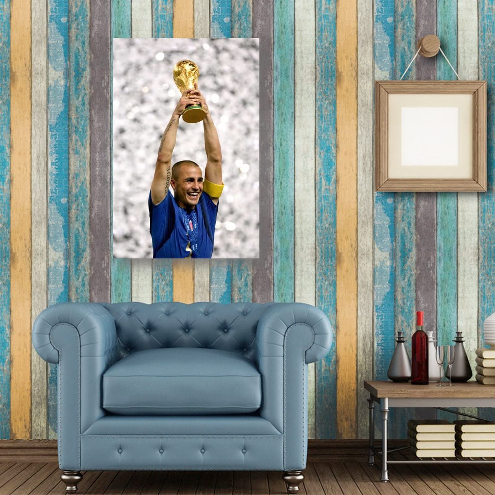 4 Stampe Su Tela Ad Acquerello – Calcio Superstar – Quadri Da Parete 20x20cm – Decorazione Sportiva Ispiratrice