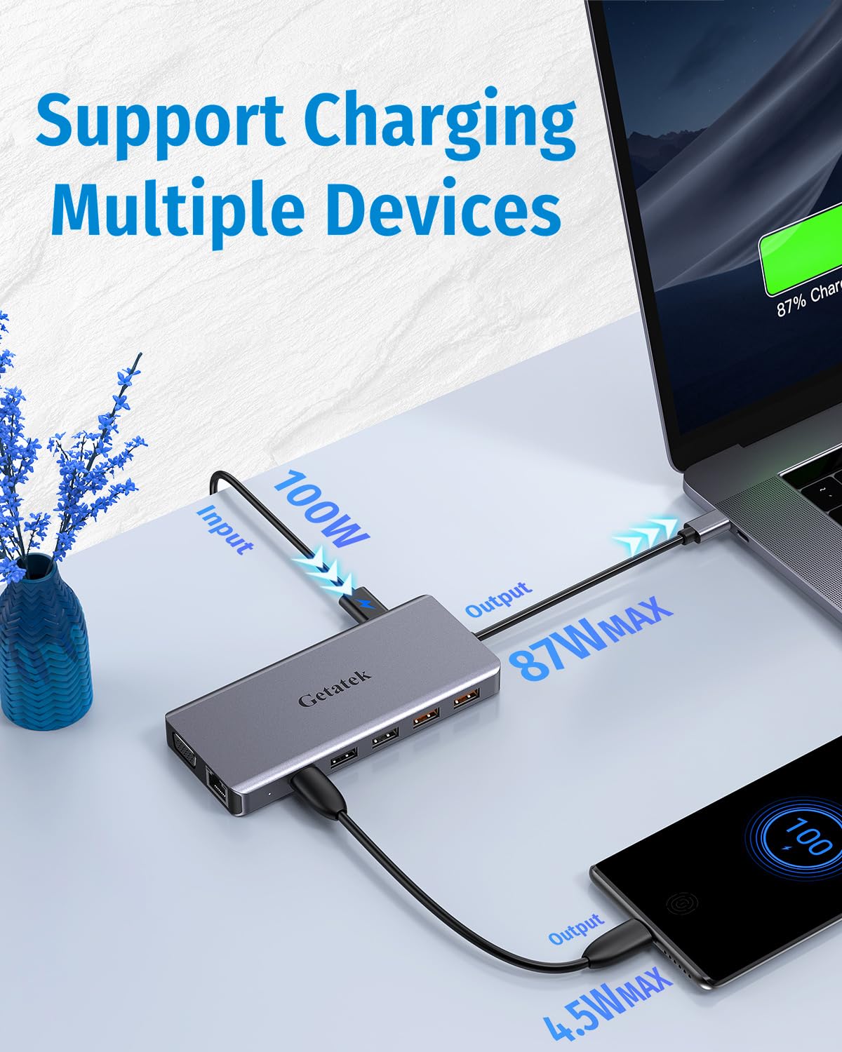13 en 1 USB C Docking Station, 10Gbps USB C Hub with 2*USB A 3.2&1 USB C 3.2 Data Port, 2*USB 2.0, 4K HDMI, VGA, 100W PD Charging, RJ45, SD/TF/MS, audio de 3,5 mm para MacBook (puerto USB 3.2)