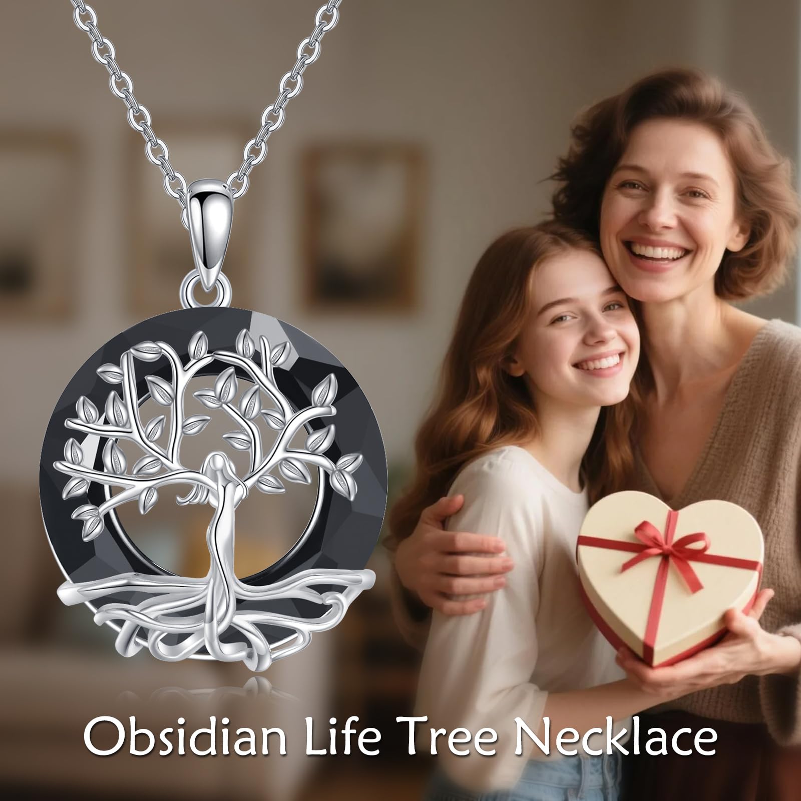 AOBOCO Baum des Lebens Halskette, 925 Sterling Silber Göttin Baum Anhänger mit Kristall von Austria, Schmuck Geschenke für Frauen