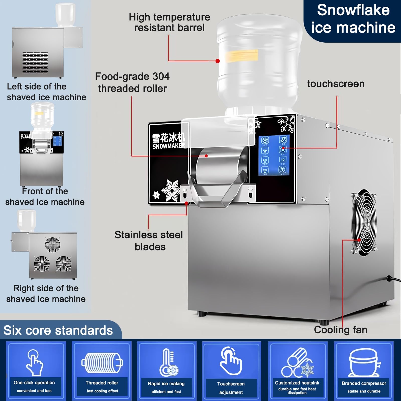 Máquina Bingsu Automática, Fabricador de Hielo en Escamas | Enfriamiento Veloz, Trituradora Eléctrica HoReCa 360W/750W , Panel Digital , Textura Fina Suave(360W)