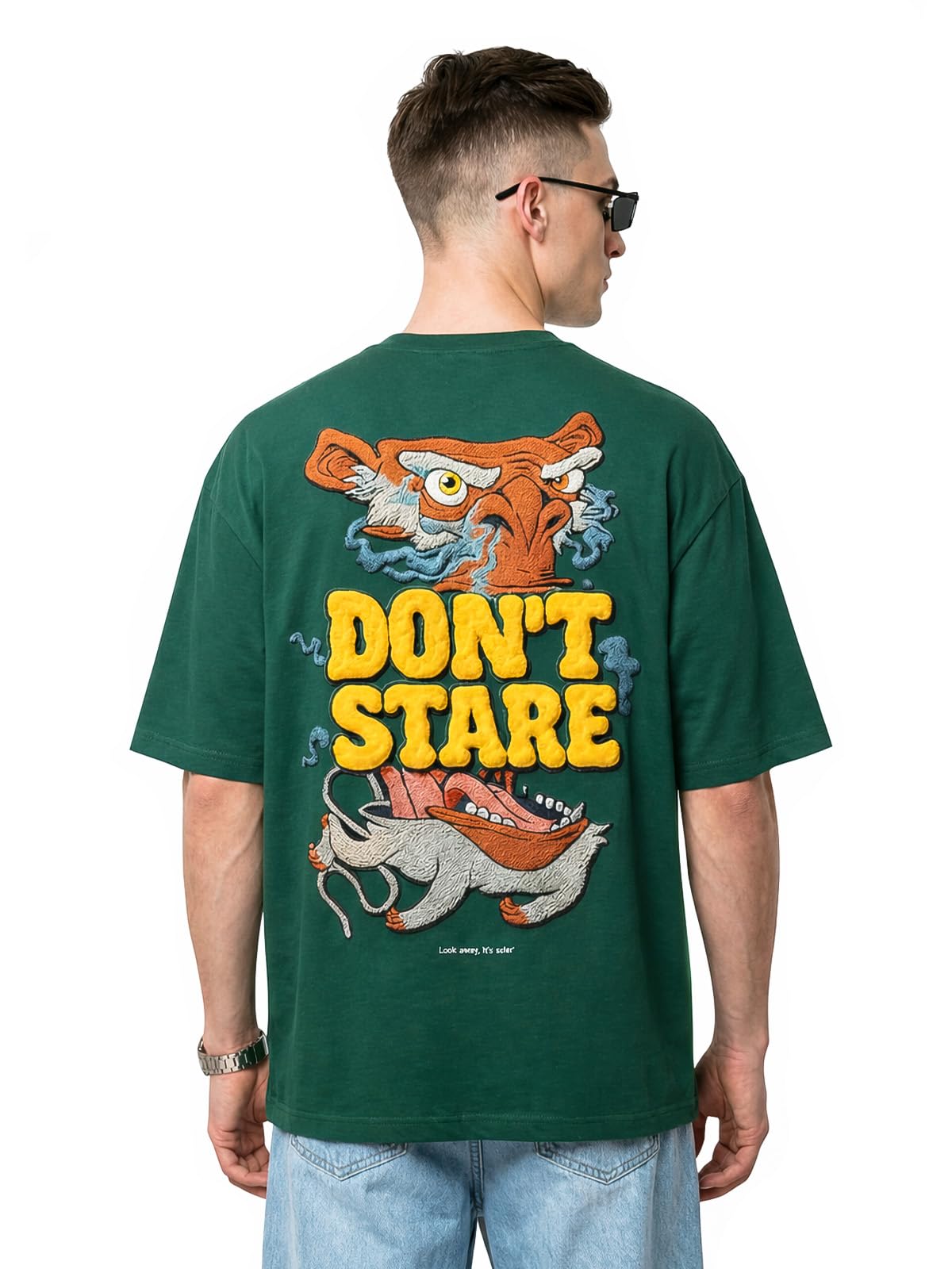 veirdo Oversized T-Shirt for Men | Heavy 240 GSM Pure Cotton | Round Neck | Cool Graphic Puff Print | Drop Shoulder | Trendy Summer Wear-picture-42