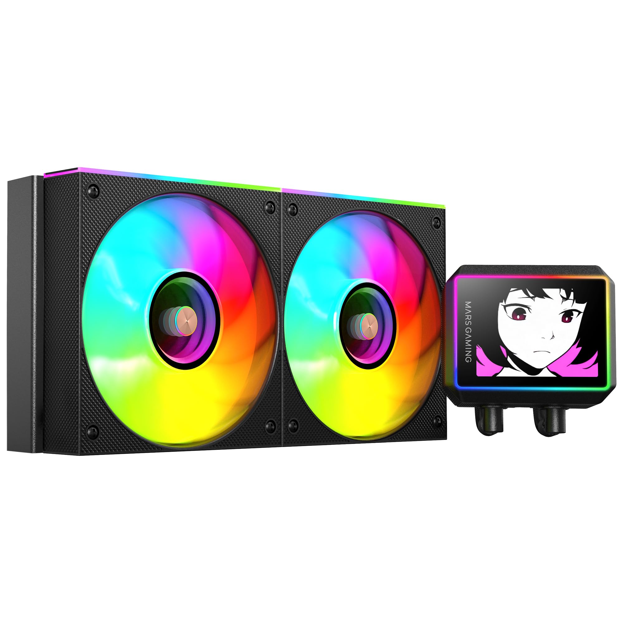 Mars Gaming ML-VISIONII240 Raffreddamento Liquido AIO 500W TDP, Schermo IPS 2,8" 360º, Pompa 4ª Gen Opti-Chamber con Base in Rame e Microcanali, 2x Ventole 120mm ARGB Infinity Mirror, Nero