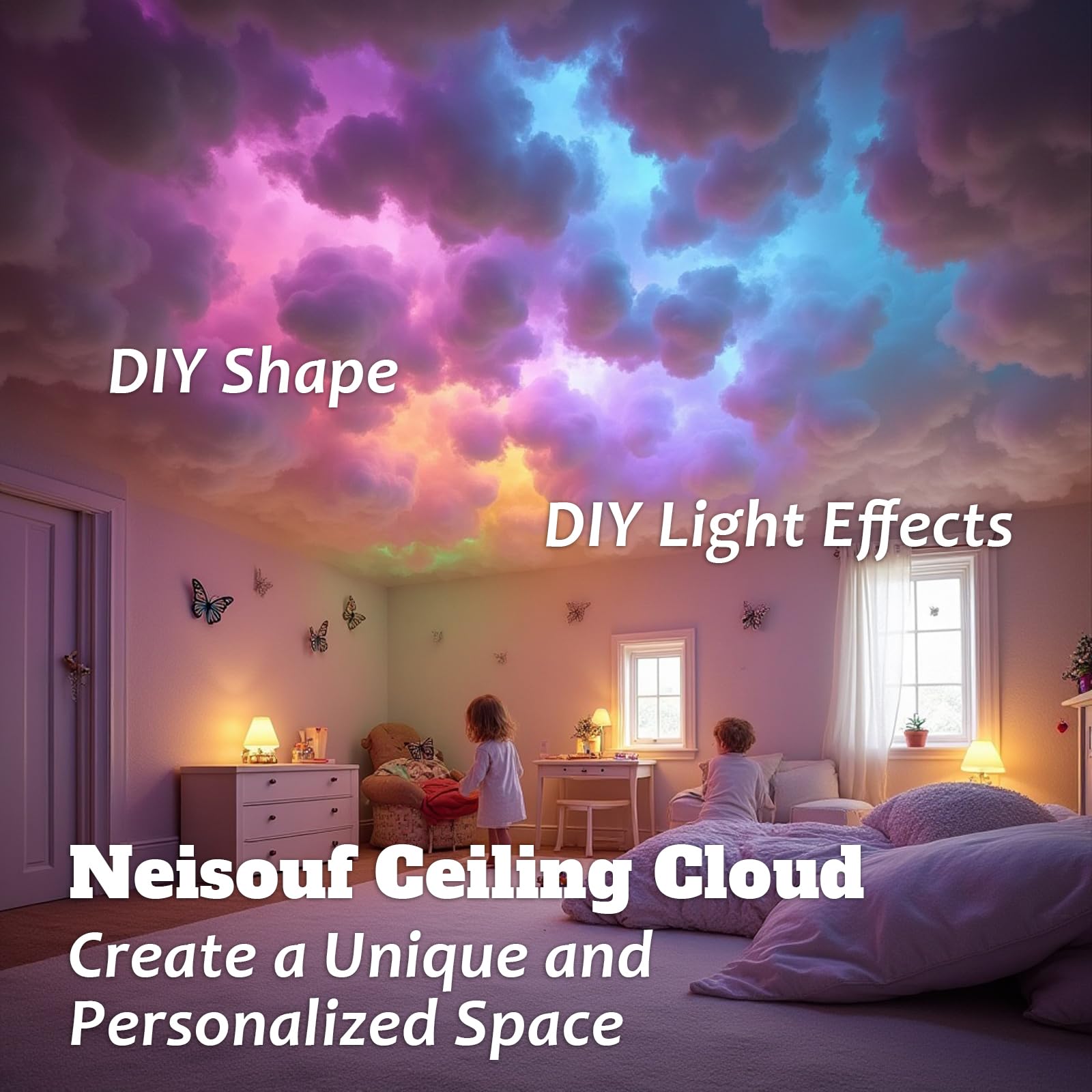 Wolkendecke LED Watte Licht, DIY RGB+IC Chasing Musik Sync 3D Baumwolle Deckenwolkenlicht mit APP und Fernbedienung zur Dekoration (5M)