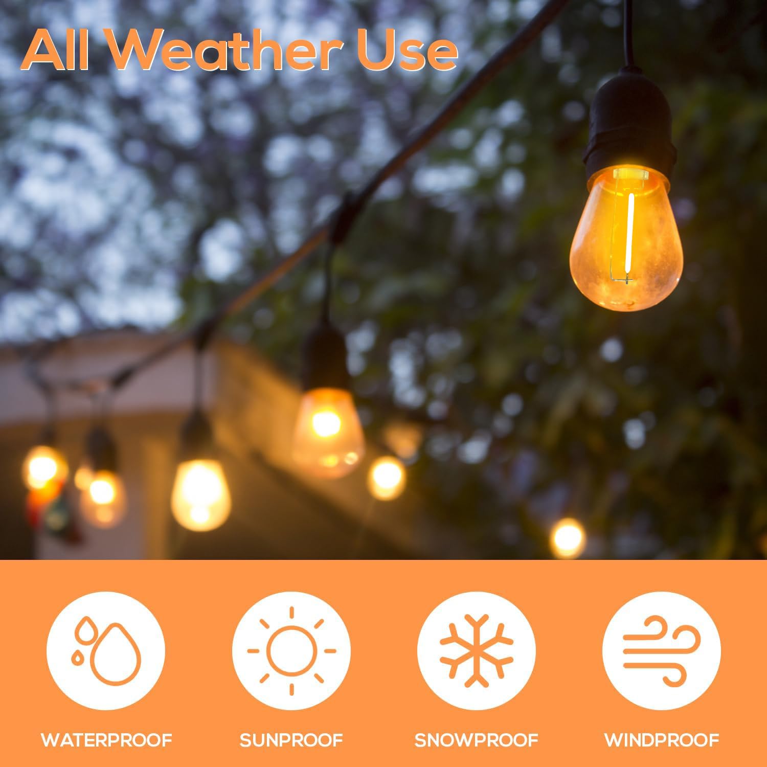 SUNTHIN 25 Pack Dimmable 1W S14 Replacement LED Bulbs 2700K Warm White Waterproof Outdoor String Lights Vintage Filament — view 5