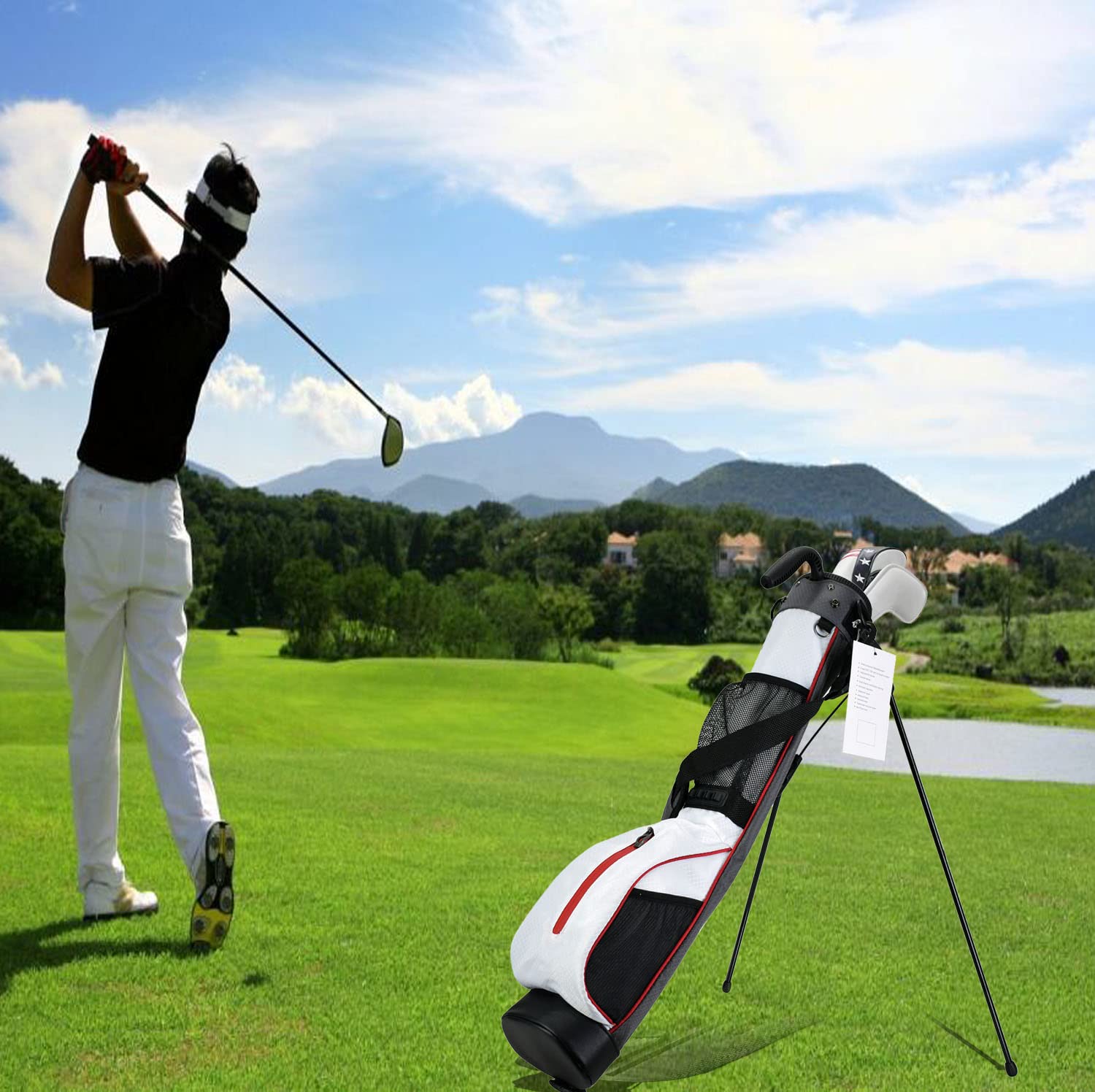 LAISUNTIM Golf Stand Bag, Lightweight Mini Golf Sunday Bag with Rain Cover and Removable Padded Shoulder Strap, 2 Model Options -2 Way Divider and 4 Way Divider, Waterproof Wear-Resistant Durable Fabric Golf Bag for Women and Men