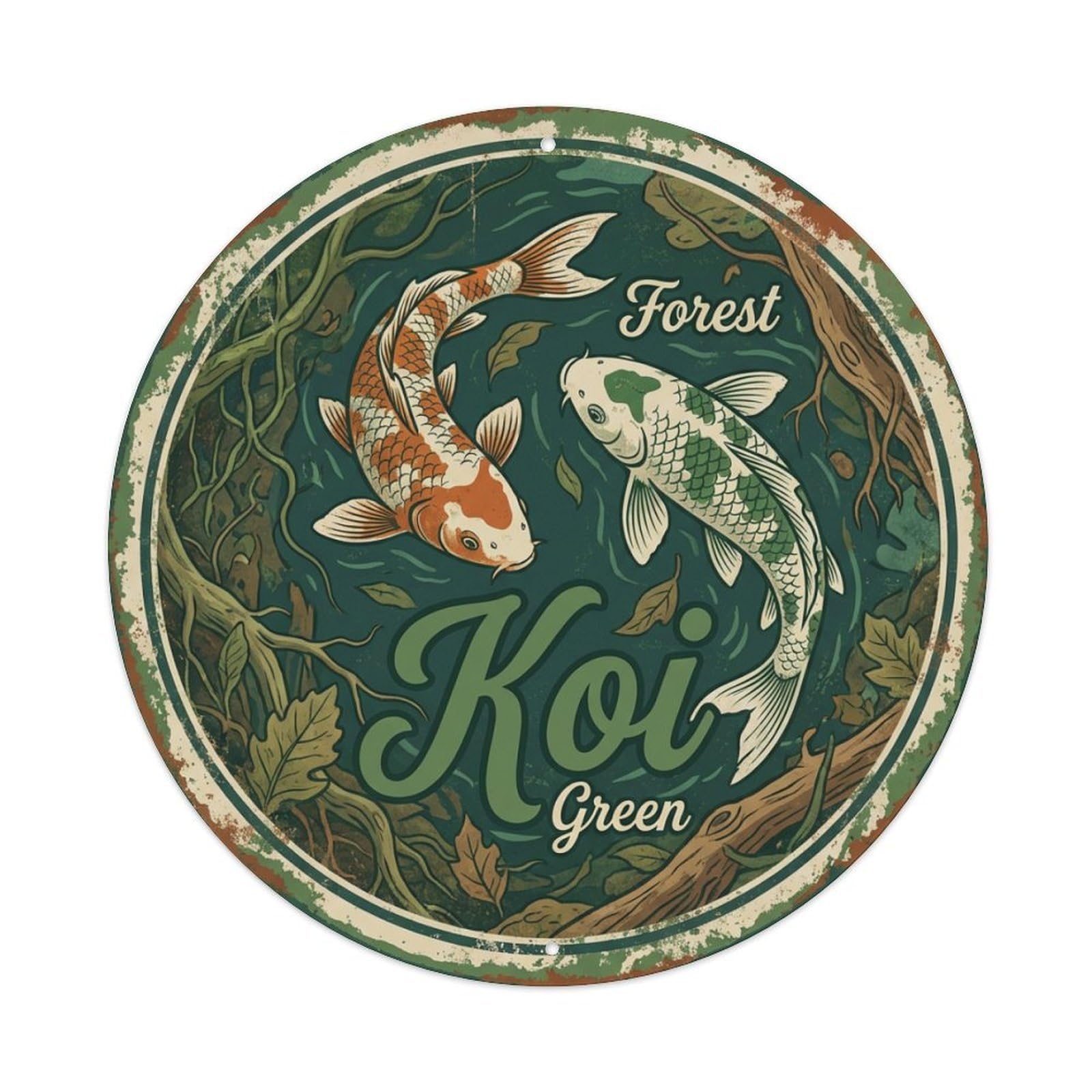 Koi Fish Forest Green Waters Deep Woods Natural Earthy Metal Tin Sign