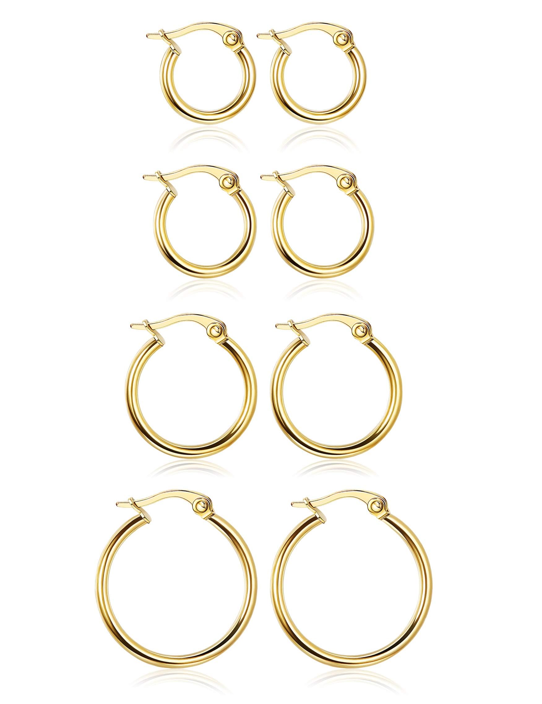Gold Hoop Earrings Set Stainless Steel Rounded Small Hoop Earrings Set for Women Cute Huggie Earrings Nickel Free 10/12/15/20MM