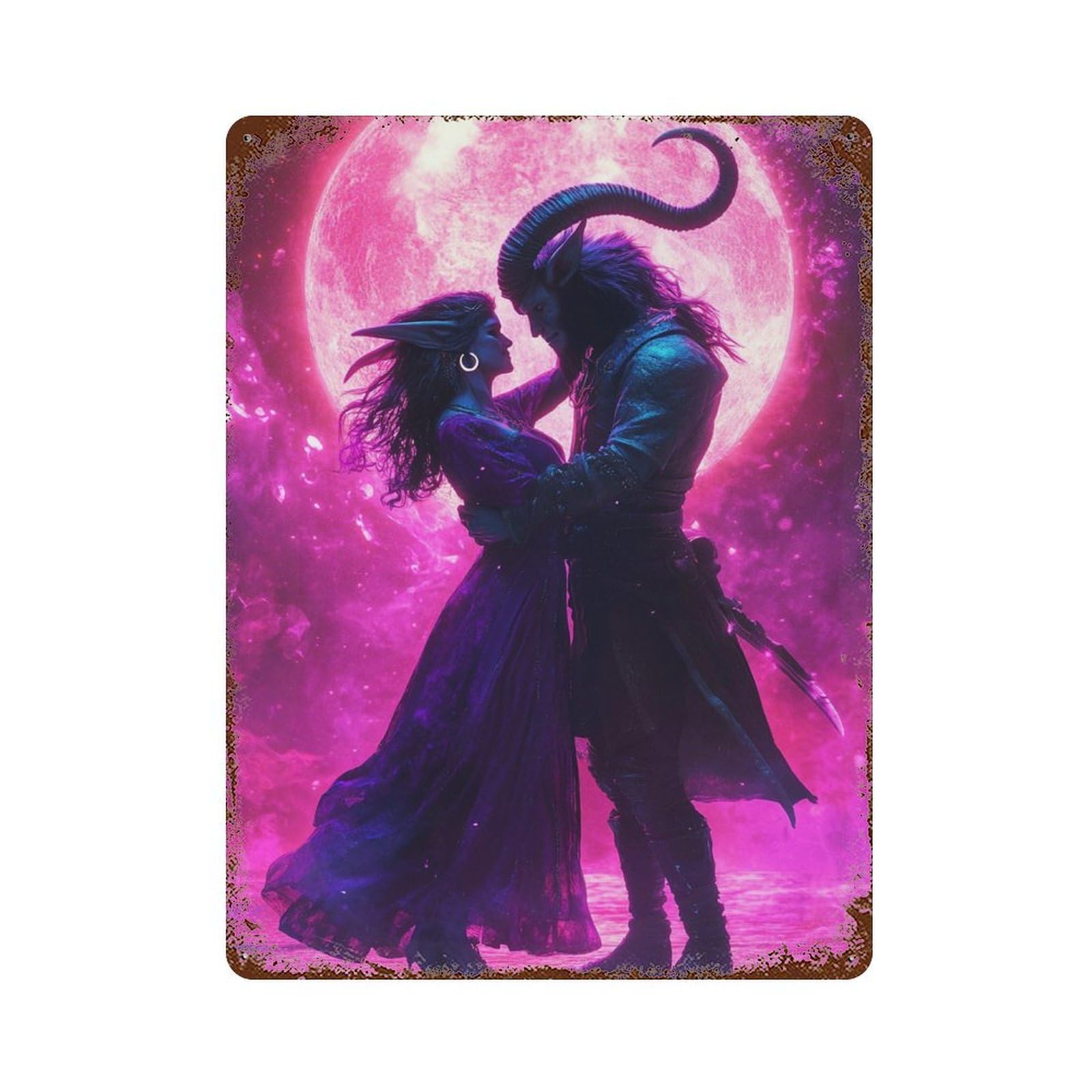 Fantasy Romance Under The Moonlight Retro Metal Sign 15.7"x11.8", Decorative Metal Wall Art for Garage, Bar And Workshop Decor