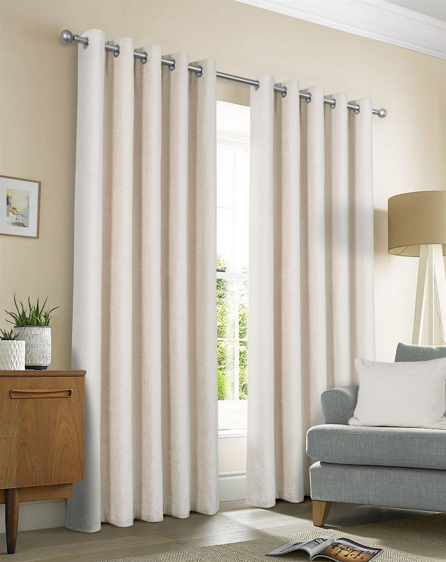 Sundour Beige Amberley Chenille Eyelet Curtains - 90 X 90"