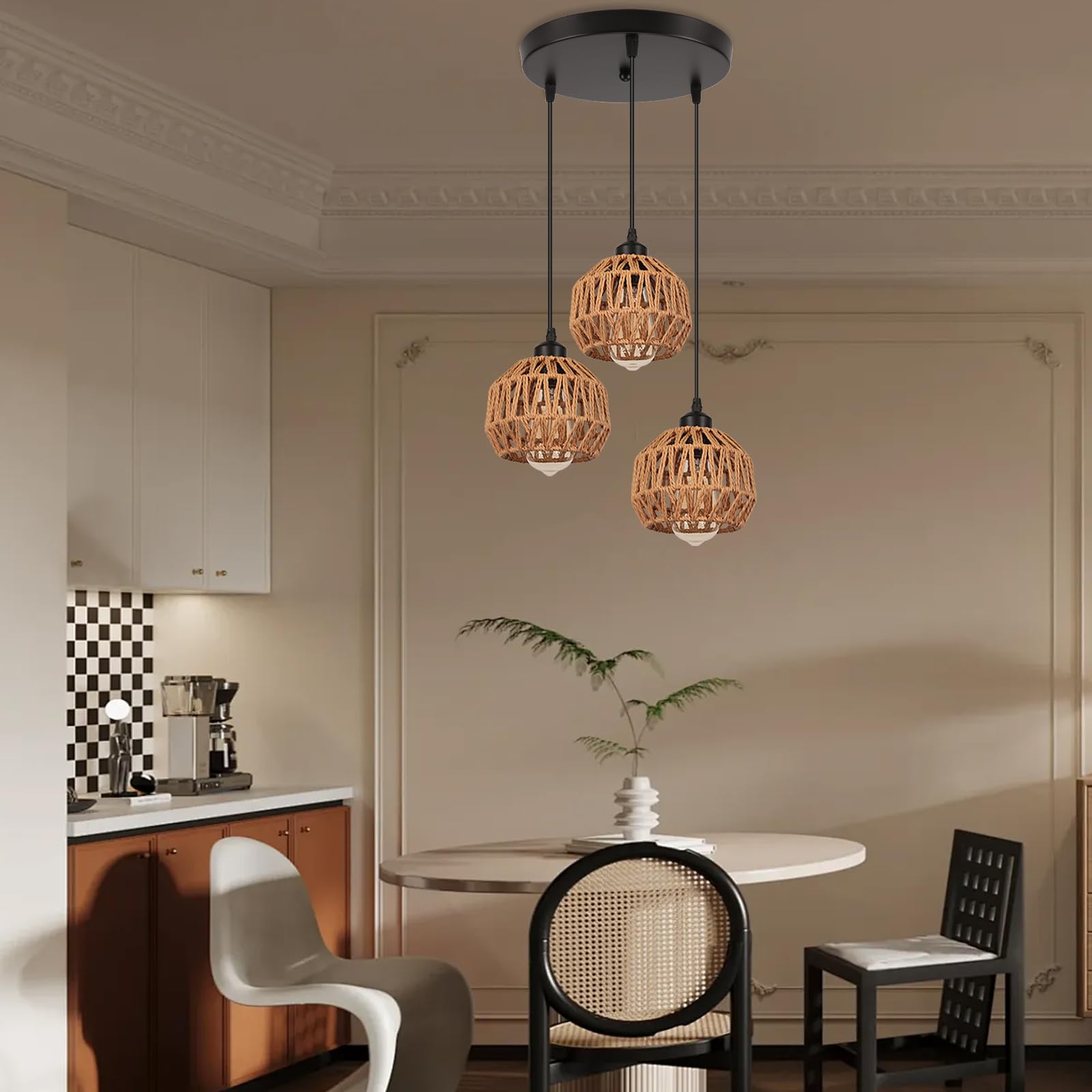 3-Light industrialna lampa wisząca w stylu vintage, metalowa linka papierowa, lampa wisząca, E27, retro, lampa sufitowa do jadalni, salonu, sypialni