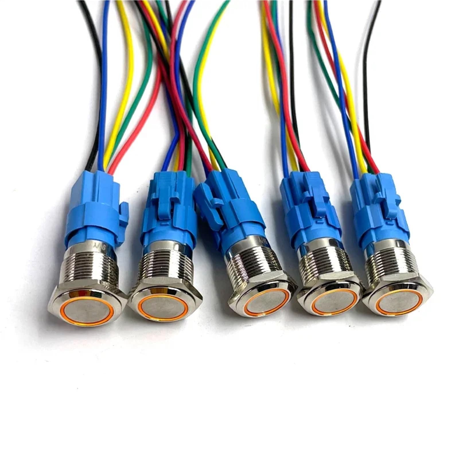 Metalowy przełącznik przyciskowy 12 V, 16 mm, 19 mm, 22 mm, pierścień lampy, symbol zasilania, wodoodporne światło LED, samoblokujący reset (żółty pierścień, chwilowy, 22 mm)