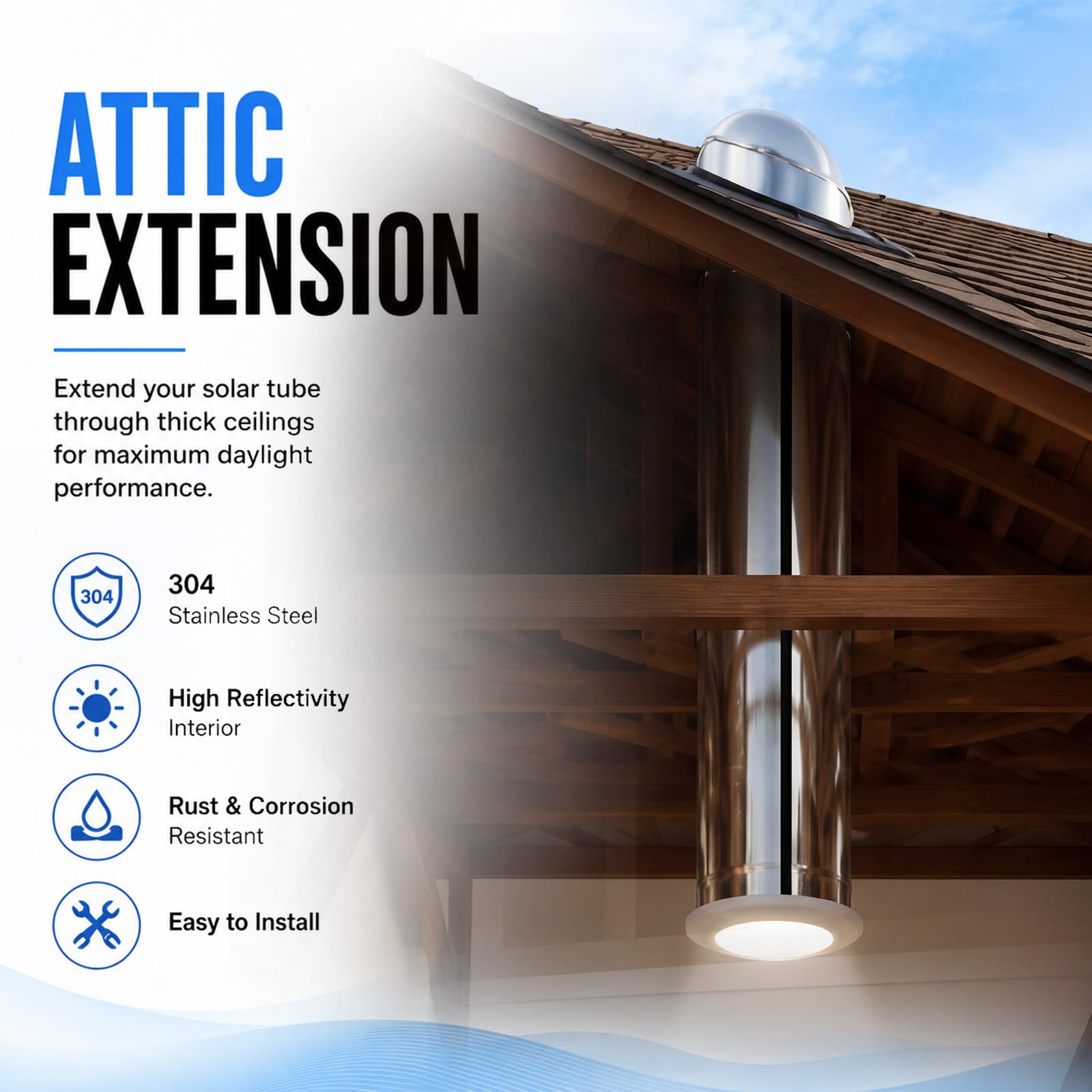 Tubo de extensión de tragaluz de 10 pulgadas de longitud, extensión de túnel de luz de aluminio altamente reflectante para sistema de luz diurna de tubo solar, acabado espejo, incluye cinta