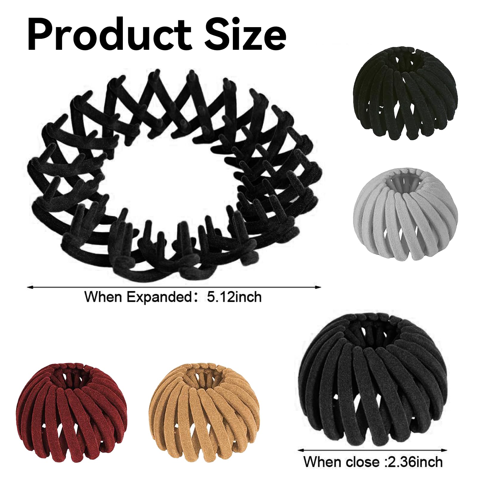 4 Pcs Matte Vintage Bird Nest Magic Hair Clip Expandable Bun Clip Accessories for Women Ponytail Holder,Plastics Birds Nest Hair Clip,for Women Thin,Thick,Fine,Curly Hair(Black,Grey,Red,Light curry) - Image 2