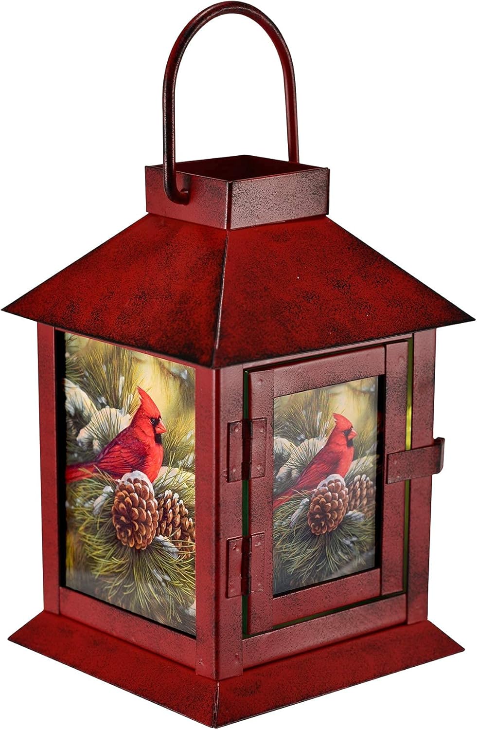 Mark Feldstein and Associates Wild Wings December Dawn Cardinal 8 inch Wall Clock and Cardinal 6 inch Glass and Steel Decorative Lantern