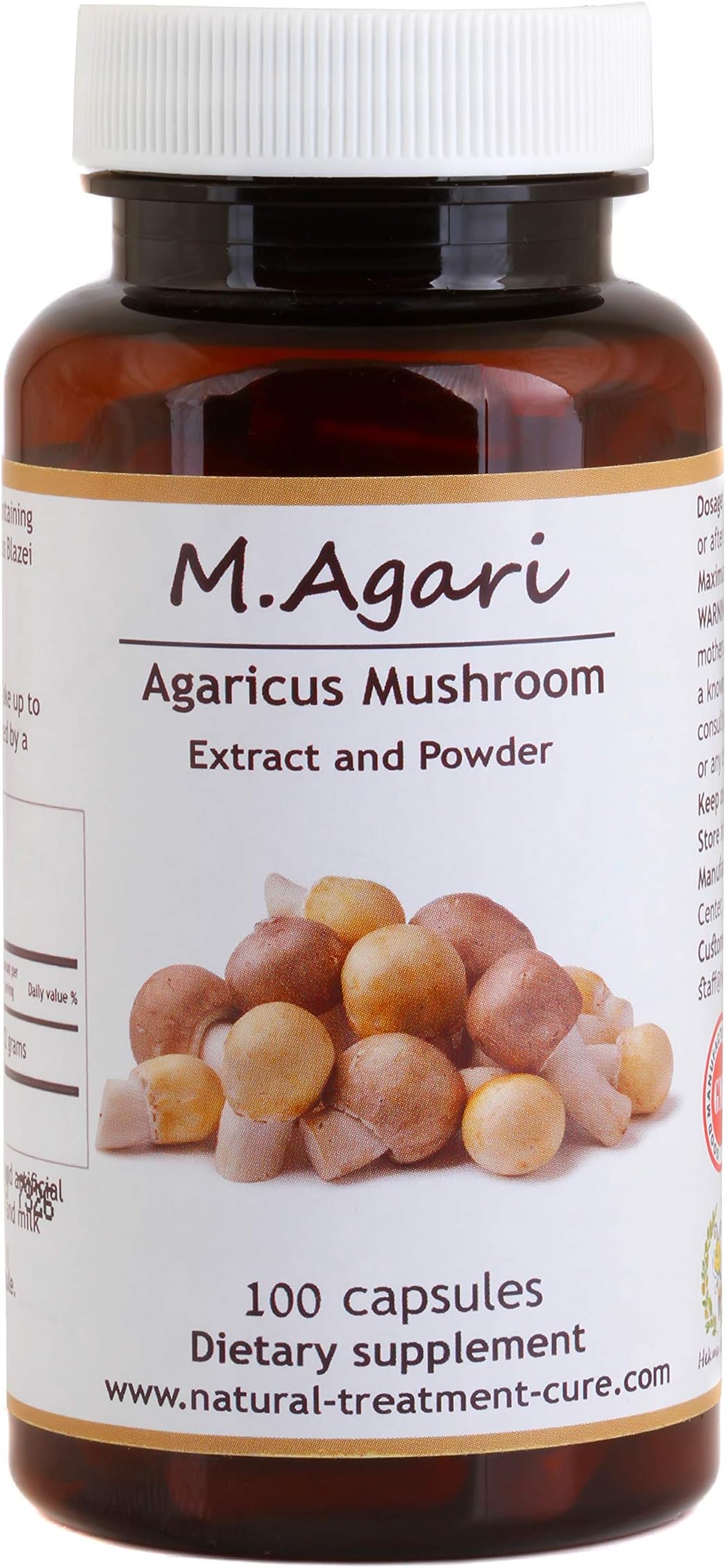 Hekma Center Pure Agaricus Blazei Murill - Mushroom - Extract and Powder for Immune and Digestive Support - 100 Capsules - Vegan