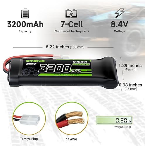 Miniatura 2 de OVONIC Batería de 8.4V NiMH 3200mAh 7 Cell RC Batería con conector TMY