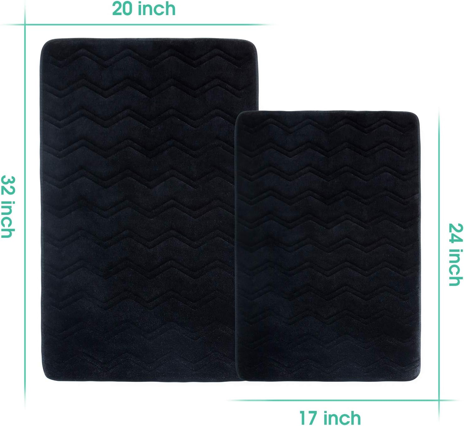 Memory Foam Bath Mat Set Non Slip Absorbent Bathroom Rug Sets for Toliet in Black 2 Piece