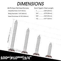 Vista 2 de QISHENG - Juego de 100 tornillos Phillips de cabeza plana de acero inoxidable marrón #6X1-1/2 (3.8 cm), tornillo de acero inoxidable 18-8 A2 (304)