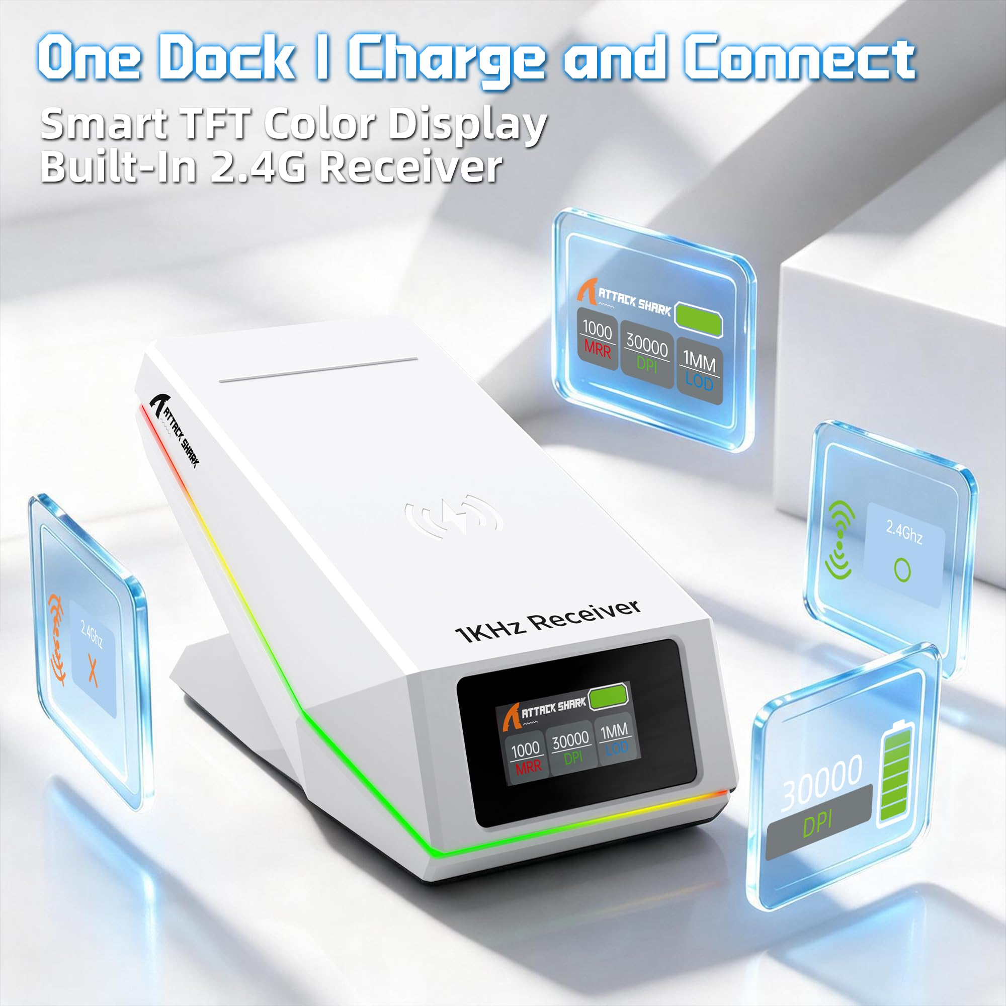 ATTACK SHARK X11 Pro V2 Souris Gaming sans Fil avec Dock TFT, Blanc A