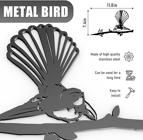 Miniatura 3 de ANSTEEP Arte de jardín de pájaros de metal  0.102 in de grosor de acero Fantail decoración de patio, pájaros de metal para árboles, silueta de patio