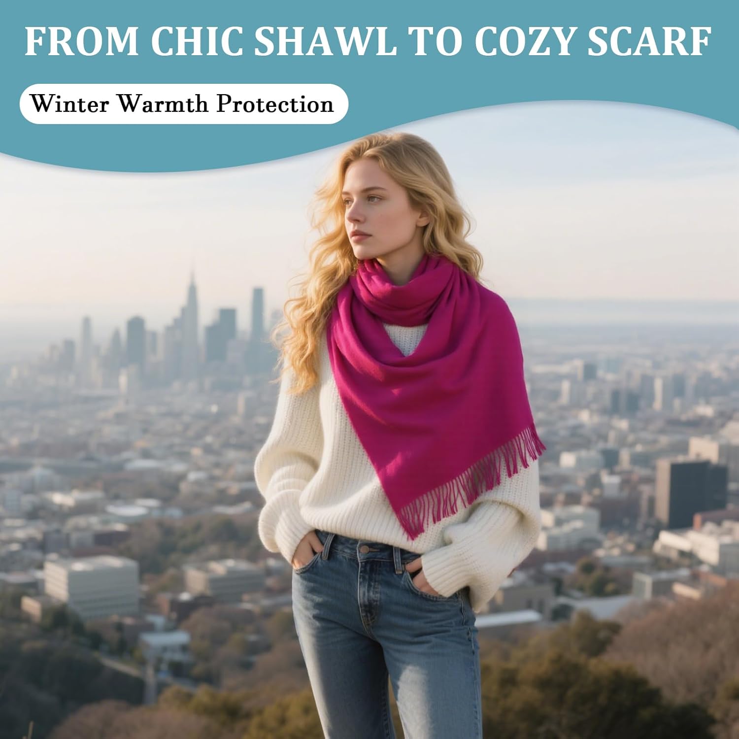 Winter Wool Scarf Shawl -Thick Oversized Pashmina Shawl Wrap,Soft Warm Winter Scarves,Travel Blanket Scarf for Women - Image 6