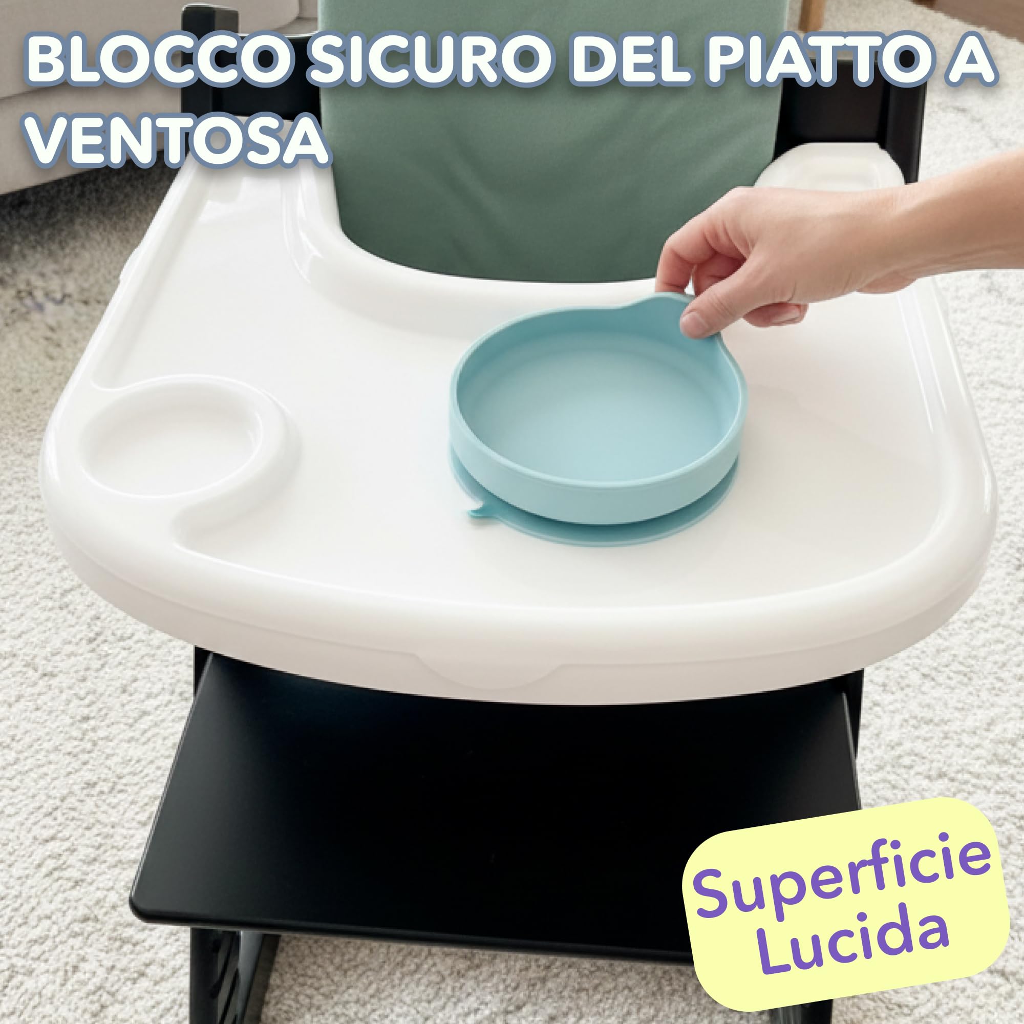 Set Vassoio + Cover per Seggiolone Stokke Tripp Trapp | Combinazione Vassoio Bianco Opaco + Cover Trasparente per Pulizia Facile e Forte Adesione Ventose