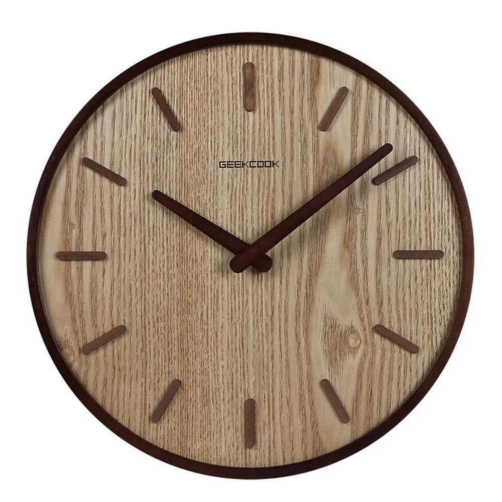Horloge murale muette moderne en bois courbé rond pour salon