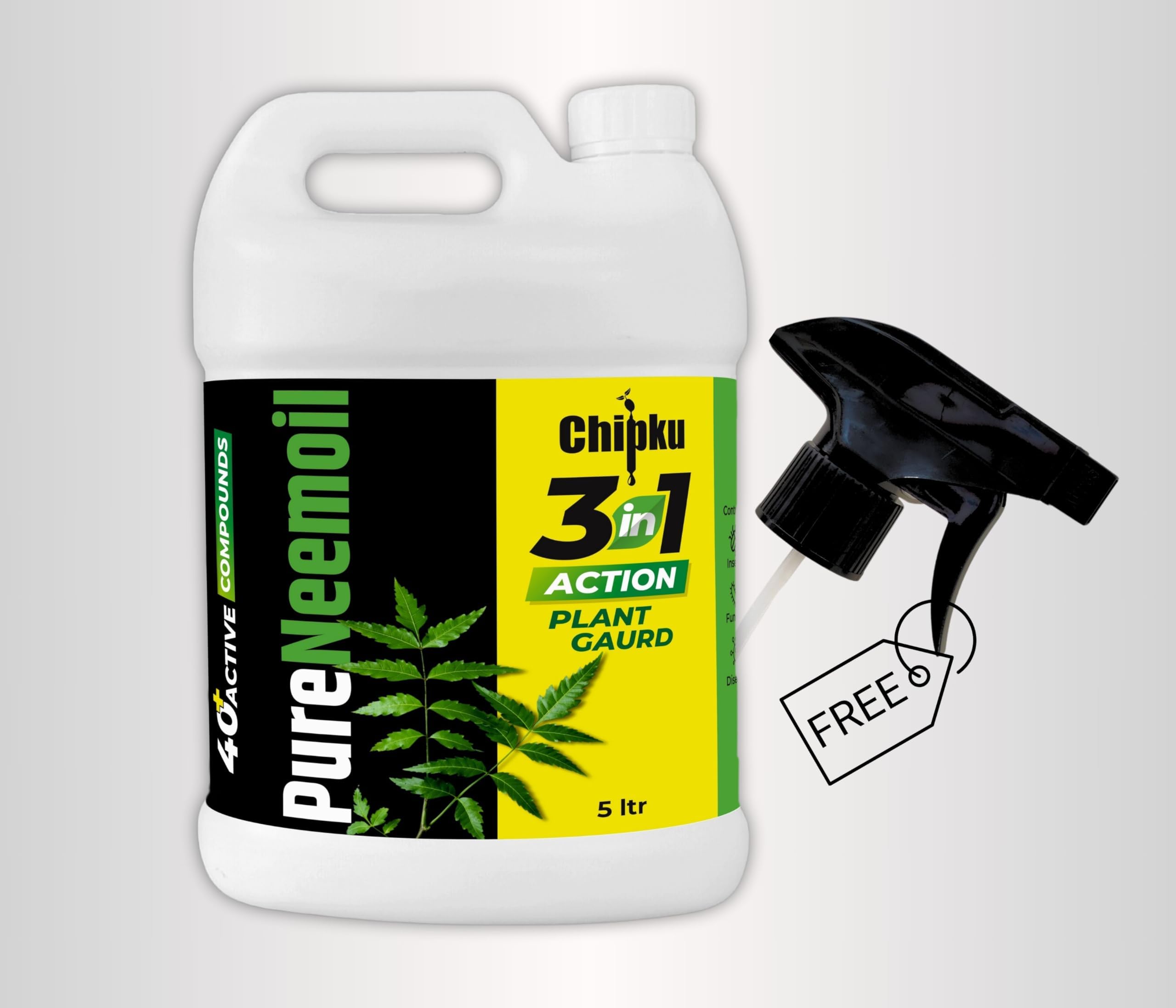 Chipku Organic Neem Oil for Plants 5 liter With Free Spray Gun Concentrate Cold Pressed Water Soluble Formula for Garden & Home Plants For Making 1000 Neem Spray Bottles
