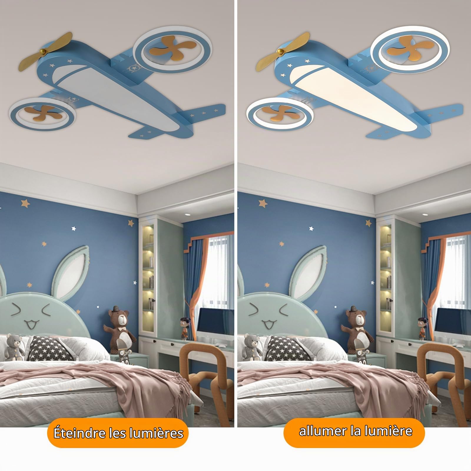 Plafonnier LED mignon et élégant avec motif d'avion - Température de couleur réglable avec une télécommande - Éclairage de plafond pour chambre d'enfant - Pour chambre d'enfant - Pour chambre d'enfant