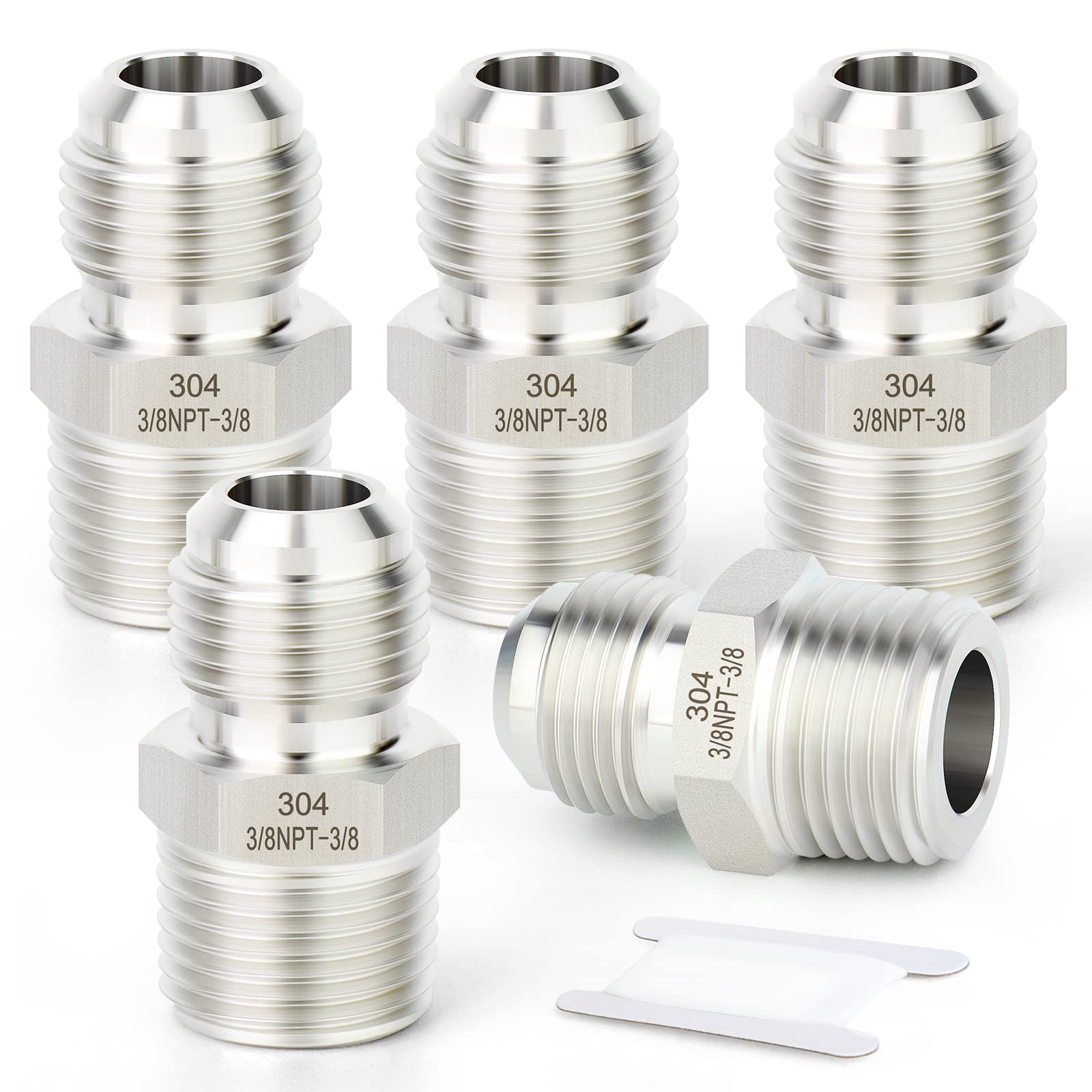 TAISHER 5PCS Forging of 304 Stainless Steel Tube Flare Fittings, 3/8" Male Flare x 3/8" NPT Male, Half Union