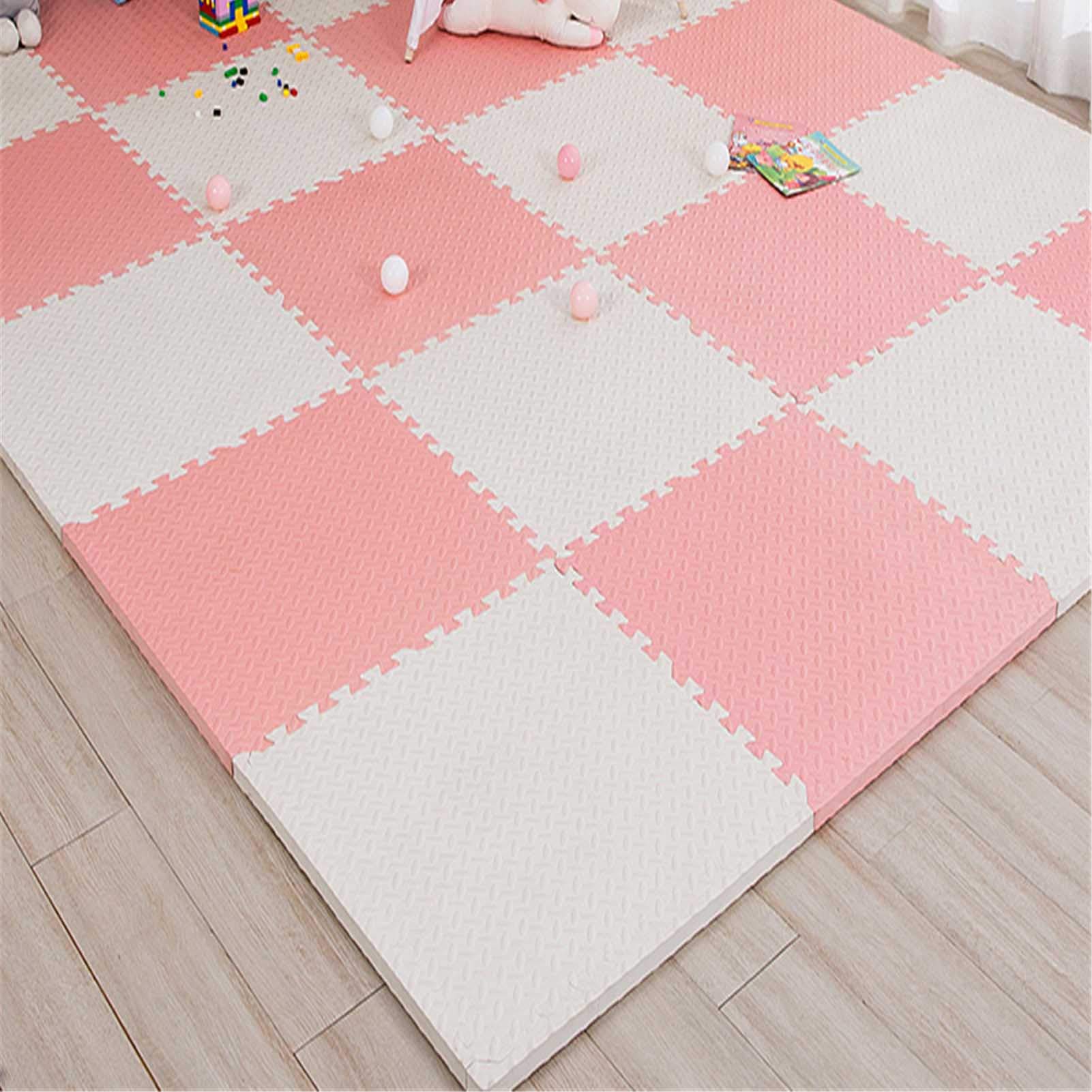 Tappetino da Gioco Ad Incastro per Bambini con Bordi - Perfetto per La Protezione del Pavimento, Adatto per Palestra, Area Giochi per Bambini, Esercizio Fisico, Yoga,White+Pink,6