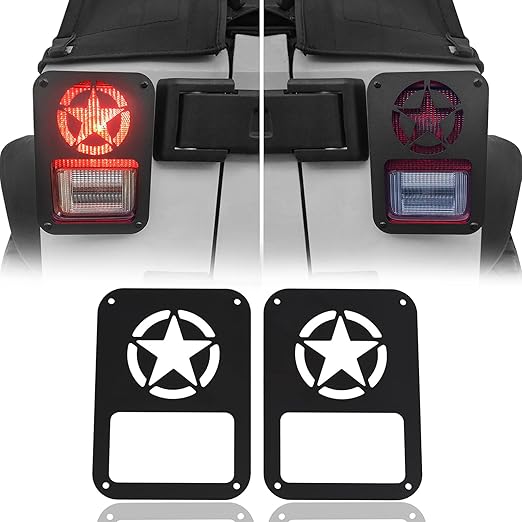 Hooke Road JK Wrangler Tail Light Guard, Five Star Taillight Cover for 2007-2018 Wrangler JK & Wrangler Unlimited - Pair