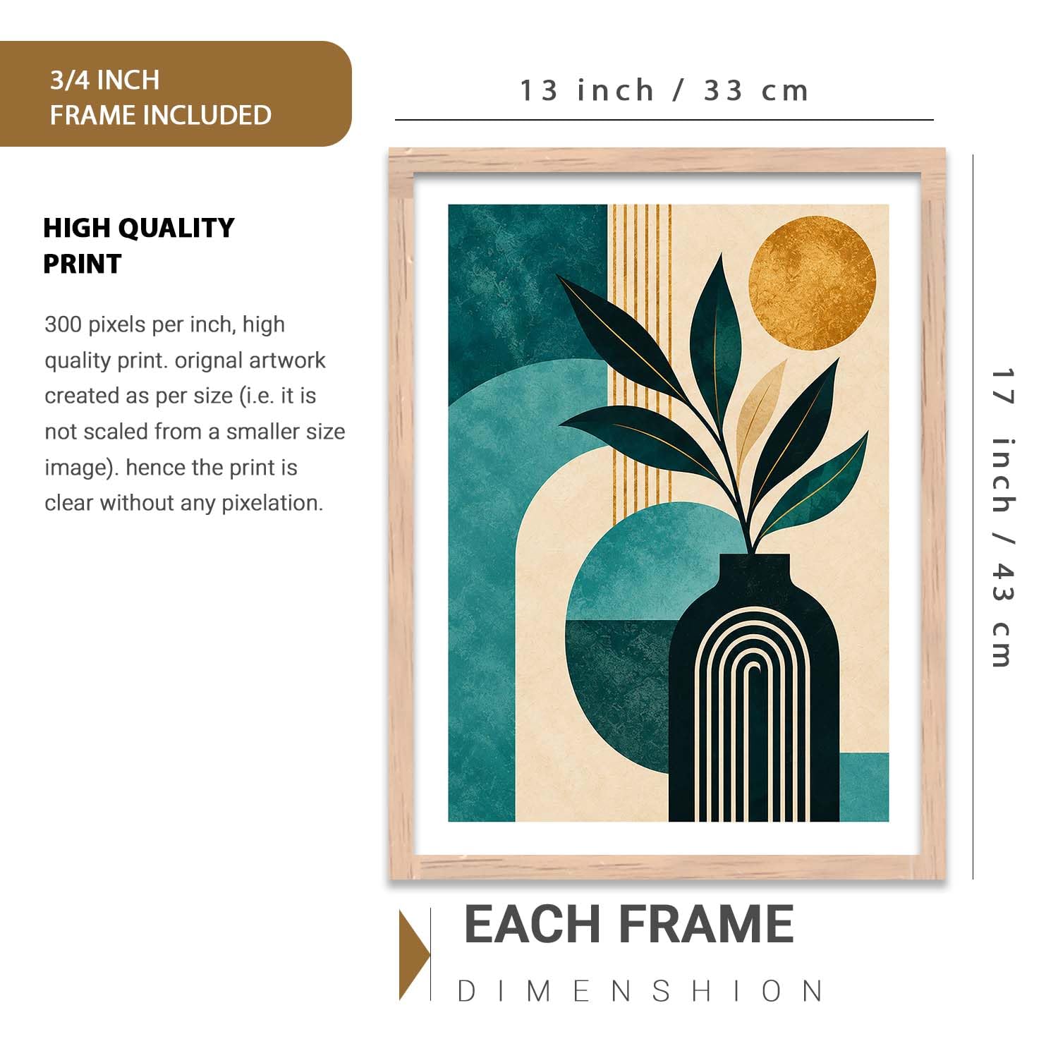 Bohemian Wall Art Set - Floral Prints with Frame -2 Bohemian Wall Art Set - Floral Prints with Frame -2