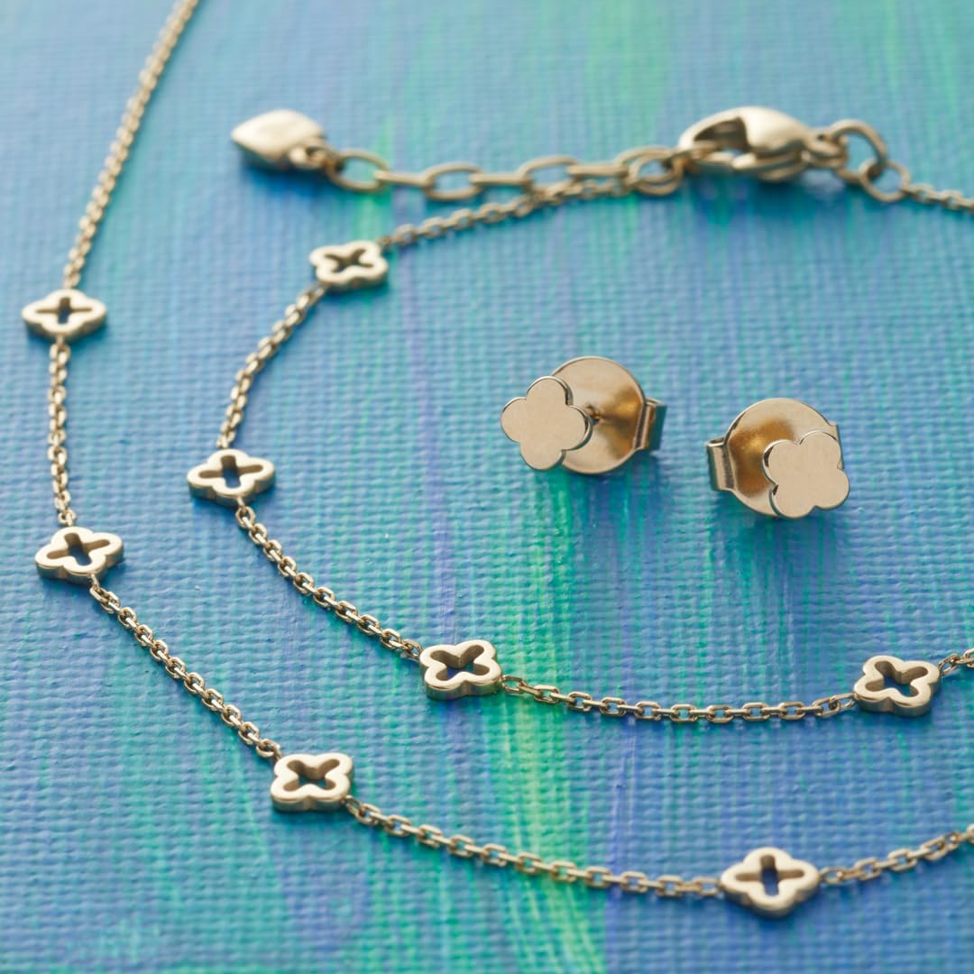 JEWELS BY LEONARDO Halskette Ciao Janna • feine Spiegelanker-Kette aus goldfarbenem Edelstahl • stilisierten Kleeblatt-Ornamenten • 42-47 cm Länge • Schmuck Geschenk für Frauen • 023940