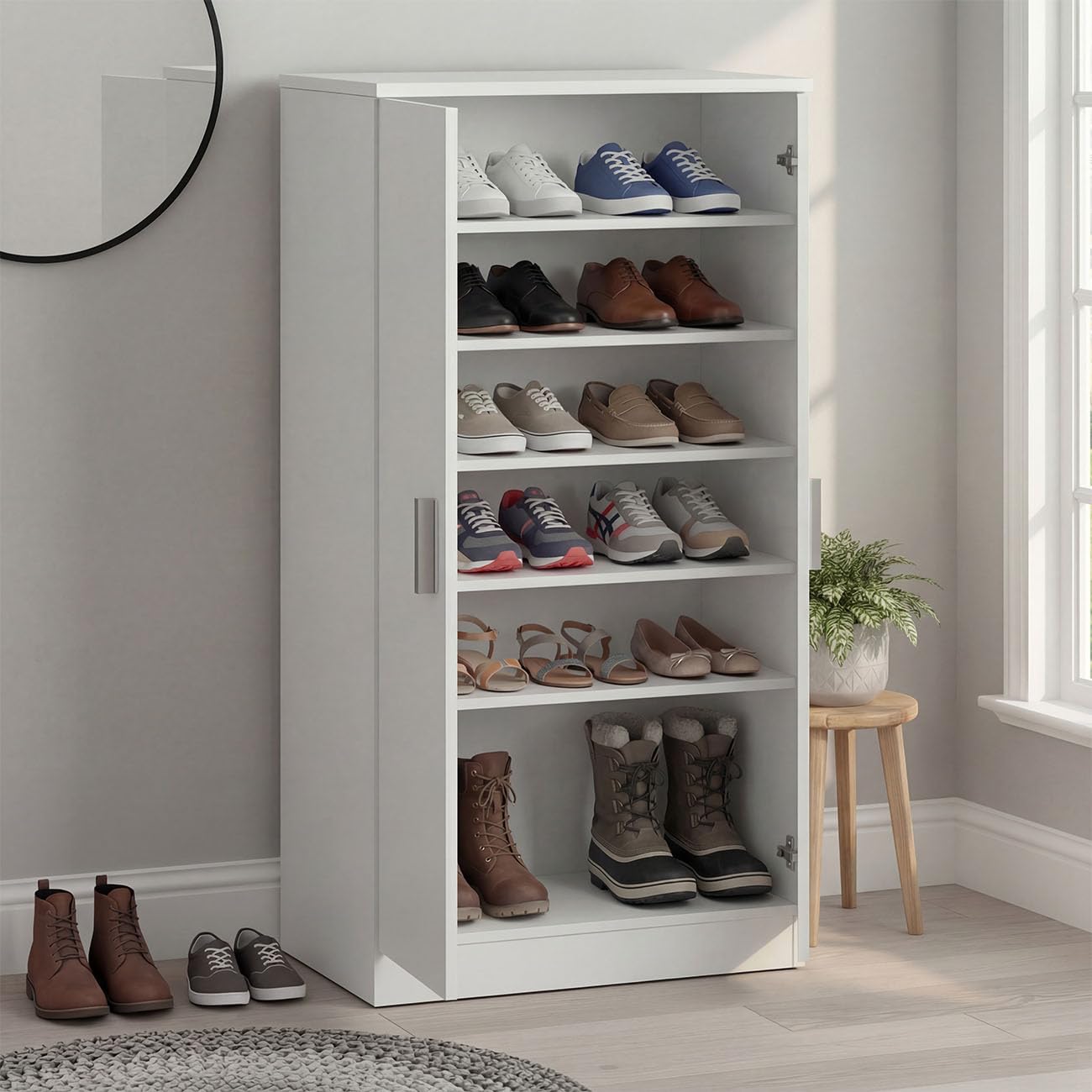duehome | Zapatero Armario, Mueble Auxiliar, Acabado en Blanco Artik, Modelo Liam 55, Medidas: 55 cm (Largo) x 108 cm (Alto) x 36 cm (Fondo) — view 2