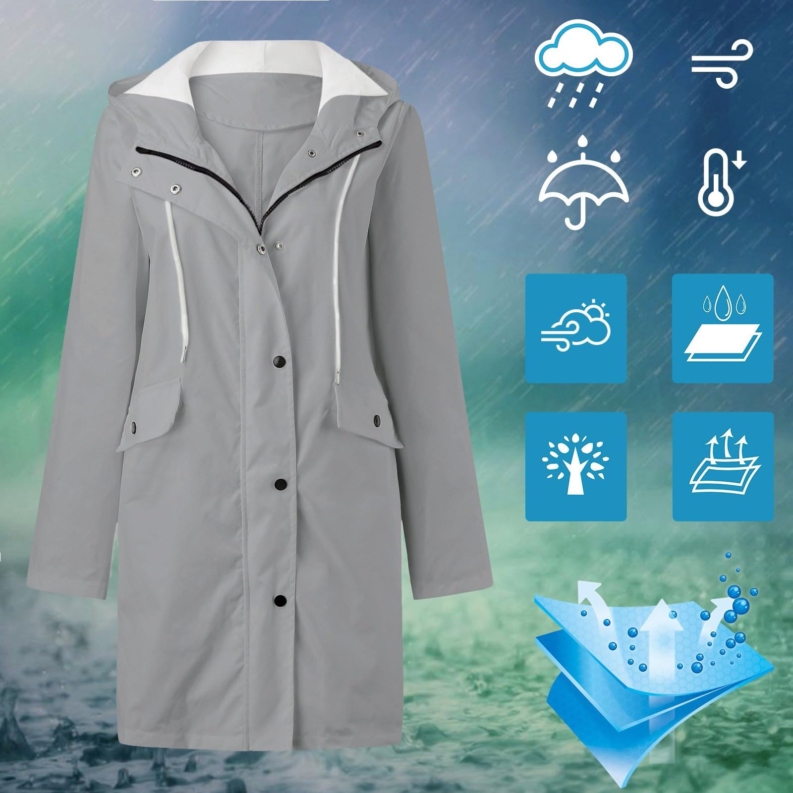 Genérico Chubasquero Mujer Impermeable-Sudadera Con Capucha Para Mujer Abrigo Impermeable Para Lluvia Chaqueta SóLida Para Entrenamiento Chaqueta Impermeable A Prueba De Para Exteriores