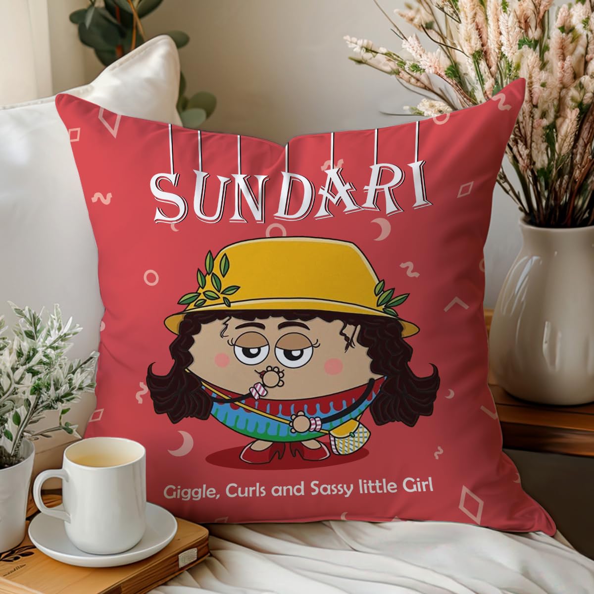 SKYTRENDS Best Friend Birthday Gift | Sundari Printed Blue Cushion Cover 12"x12" with Filler | Gift for BFF Birthday, Friendship Day Gift, Birthday Gift for Best Friend/Roommate, Funny Gift for Girl