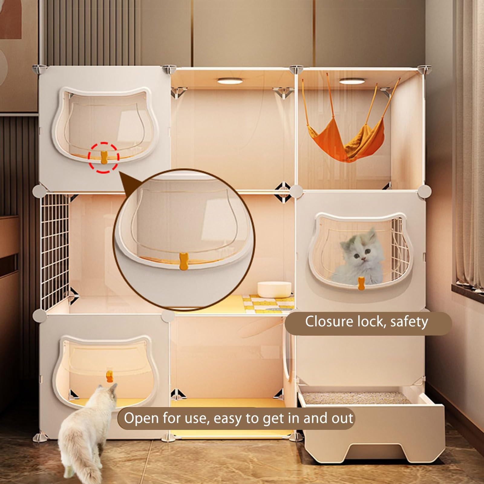 Gabbia per gatti per interni, resistente box per gatti, furetti, cincillà e piccoli animali, facile accesso per 1-2 animali domestici