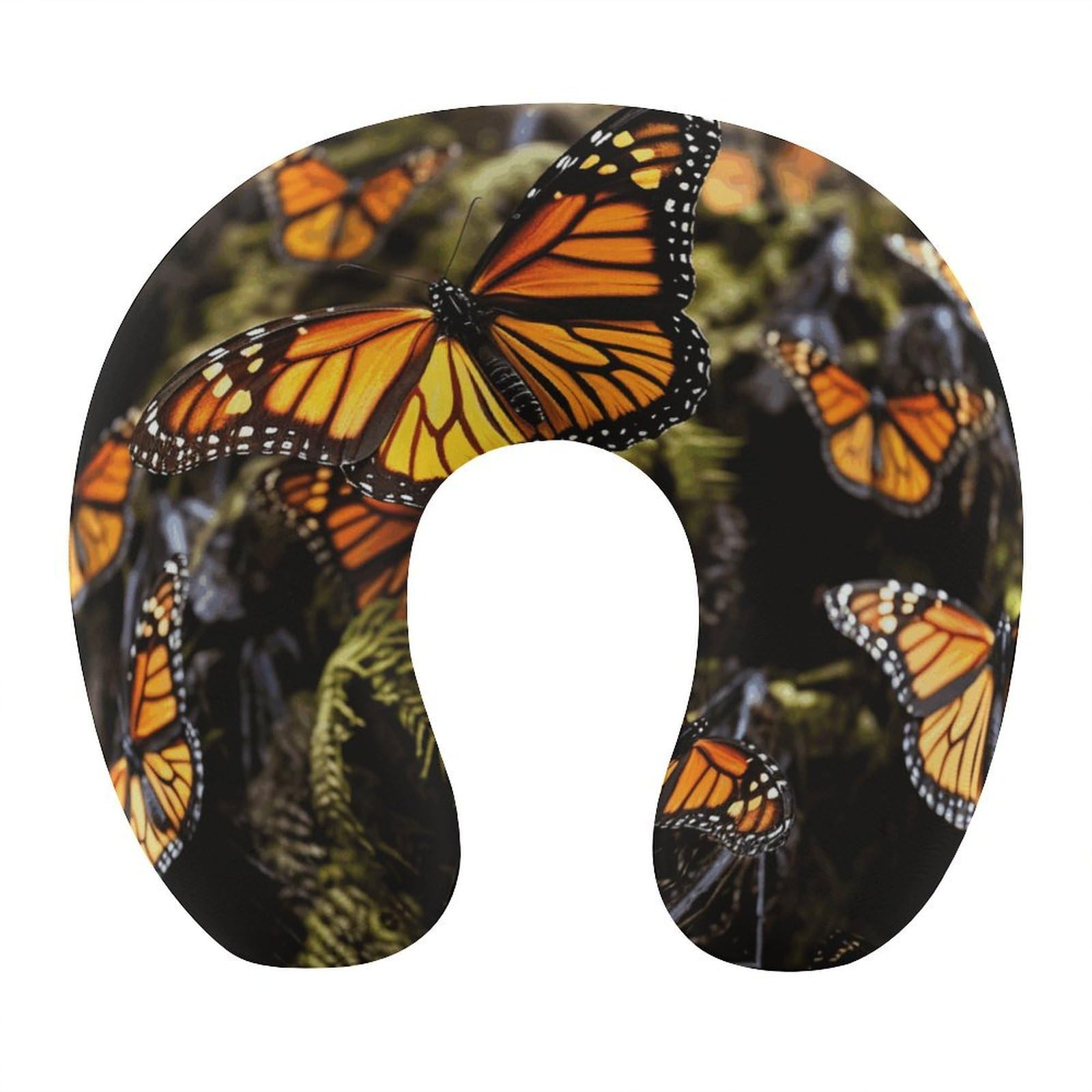 VstaDank Heaps of Orange Monarch Butterflies Neck Pillow Memory Foam Sleeping U Shaped Pillows Cooling Travel Head Support Pillows Super Lightweight Portable Airplane Pillow for Car Office Rest