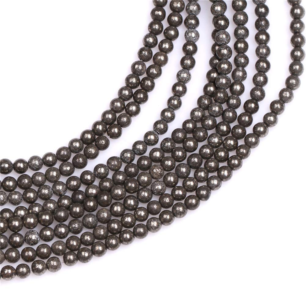 GEM-Inside Natural 4mm Silver Gray Pyrite Round Gemstone Semi Precious Loose Beads for Jewellery Making 15'' - Image 3