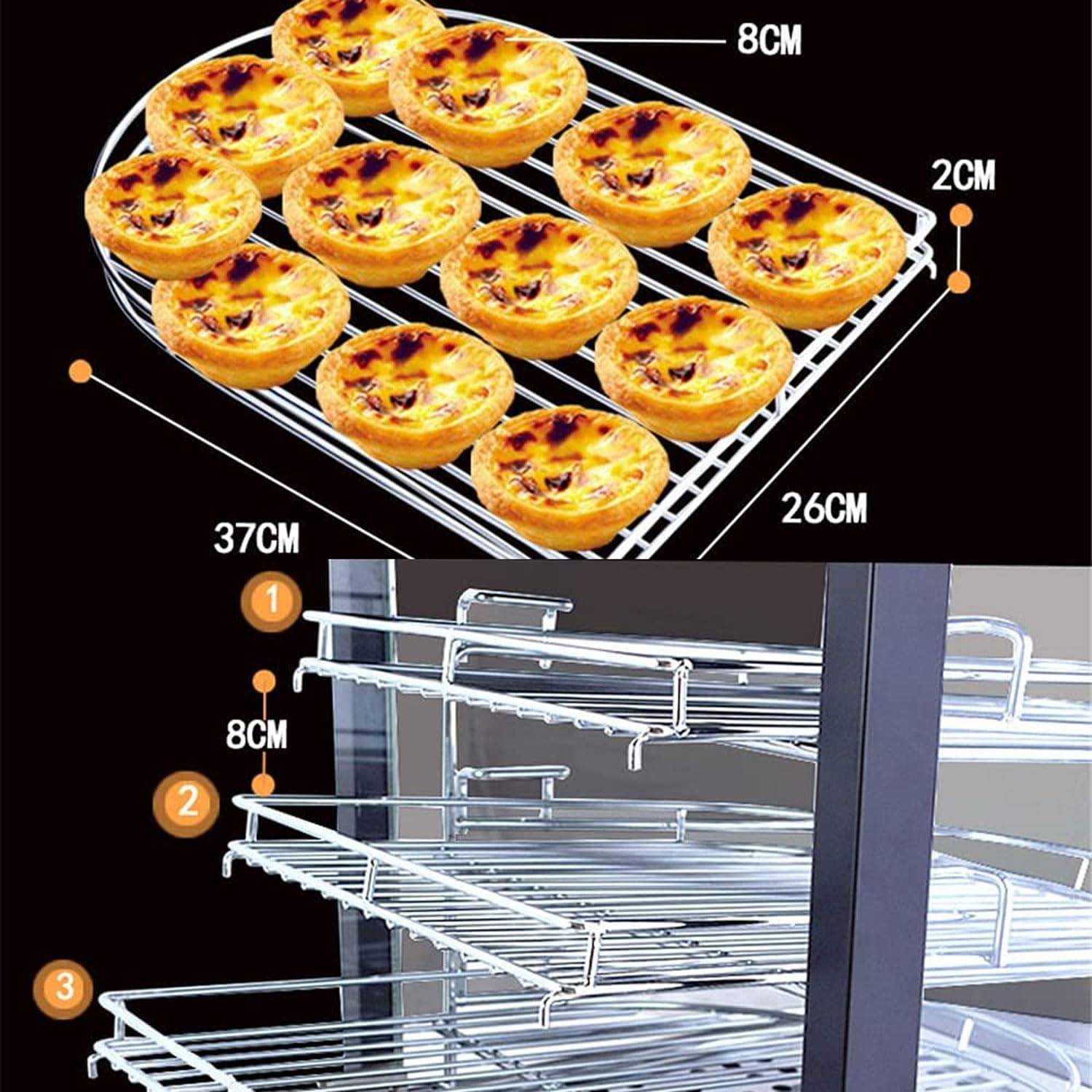 Calentador De Alimentos Comercial, Vitrina Eléctrica para Encimera De Alimentos, Gabinete para Tartas De Huevo De 800 W Y 3 Capas, Conservante De Alimentos para Pizza, Tartas, Hamburguesas