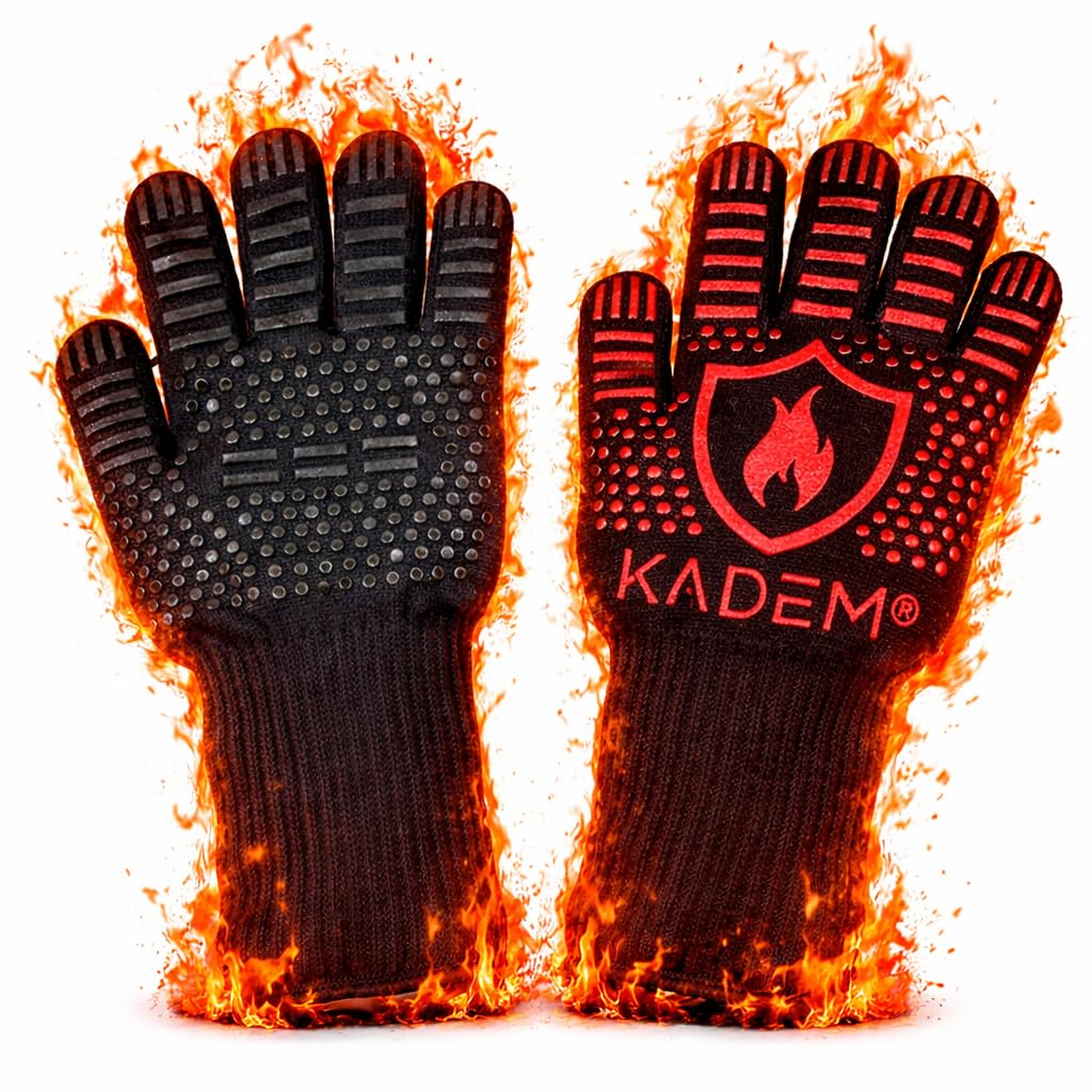 Unisex Ofenhandschuhe Grillhandschuhe Hitzebeständig bis 800 °C | feuerfest rutschfest | Hitzeschutz | Rubin S/M
