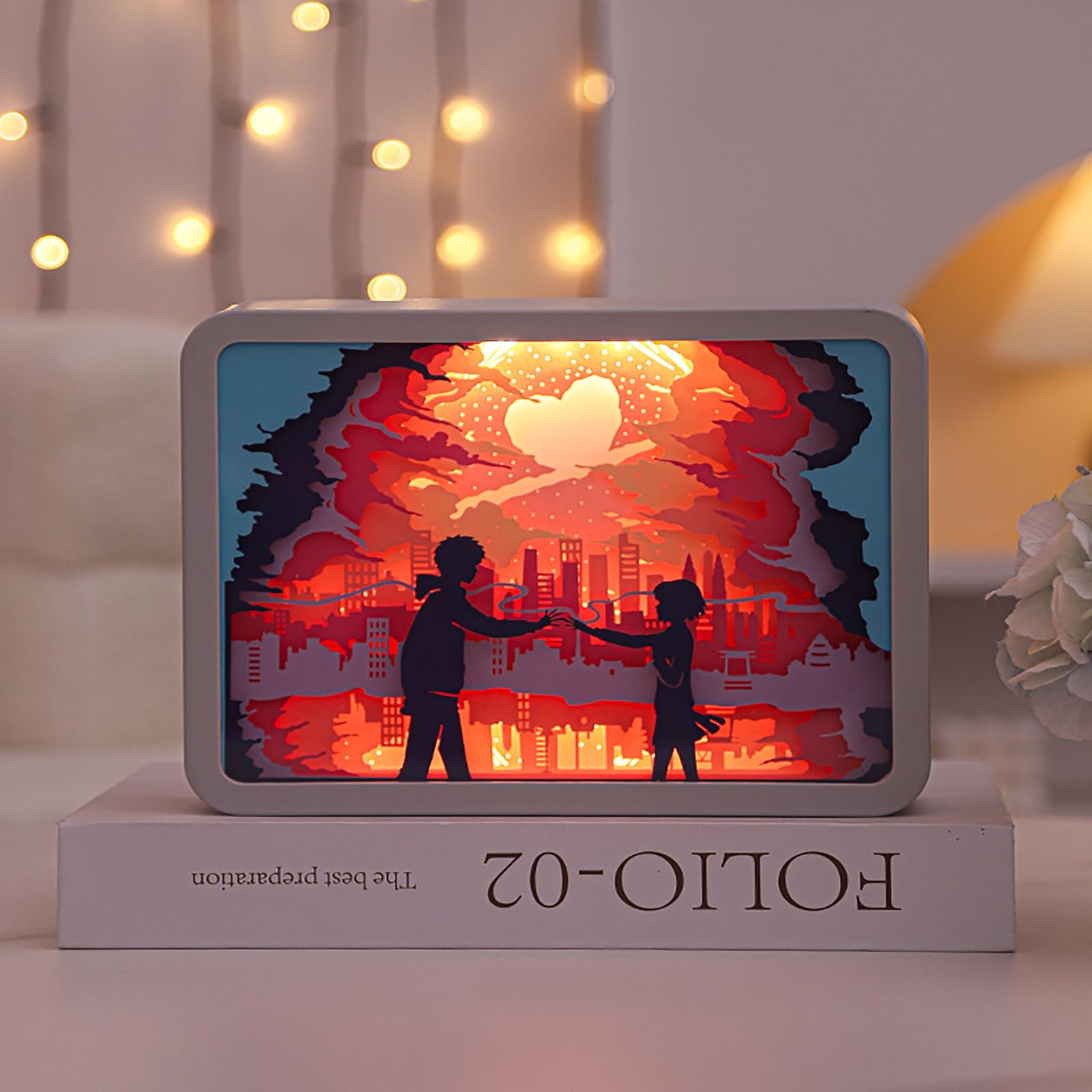 HFHungkeong 3D Color Paper Carving Lamp Home Bedroom Restaurant Bar Interior Decoration Night Light Valentine's Day Wedding Anniversary Birthday Gift USB Battery Powered(Your Name)