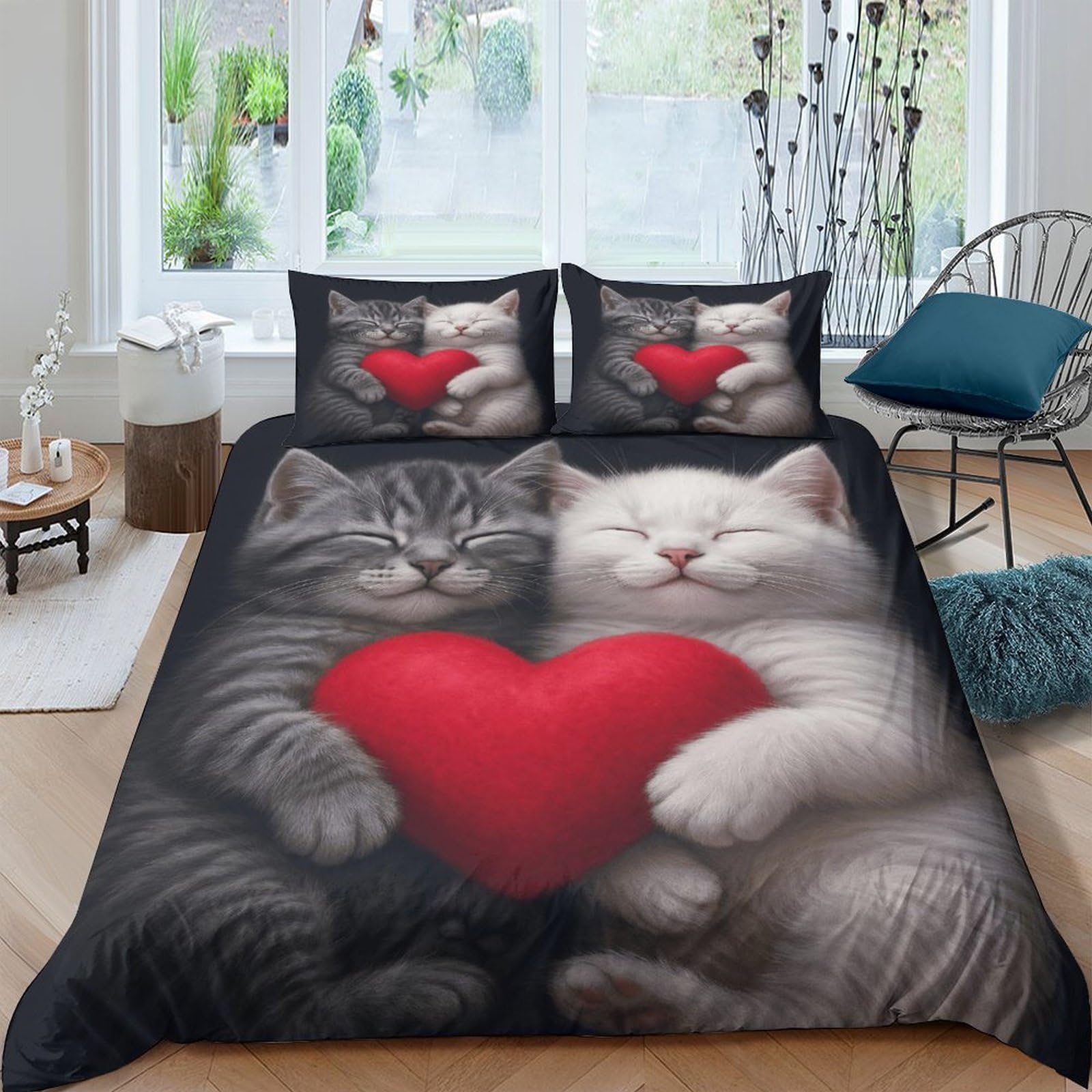 Ctjqhvkz Style-2 3D Printed Cute Cat Heart Fitted Sheet Microfiber Soft Breathable Love Cats Bed Cover For Bedroom Dorm Decor Single（135X200cm）