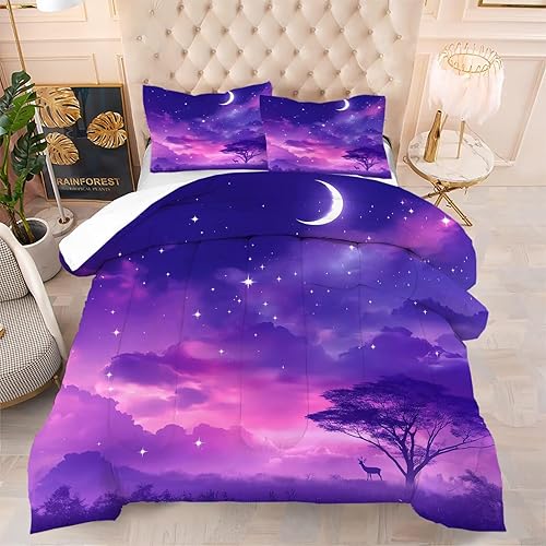 Miniatura 16 de kxry - Juego de edredón 3D azul y morado con diseño de galaxia, tamaño individual, espacio exterior, cielo estrellado, universo, ropa de cama para