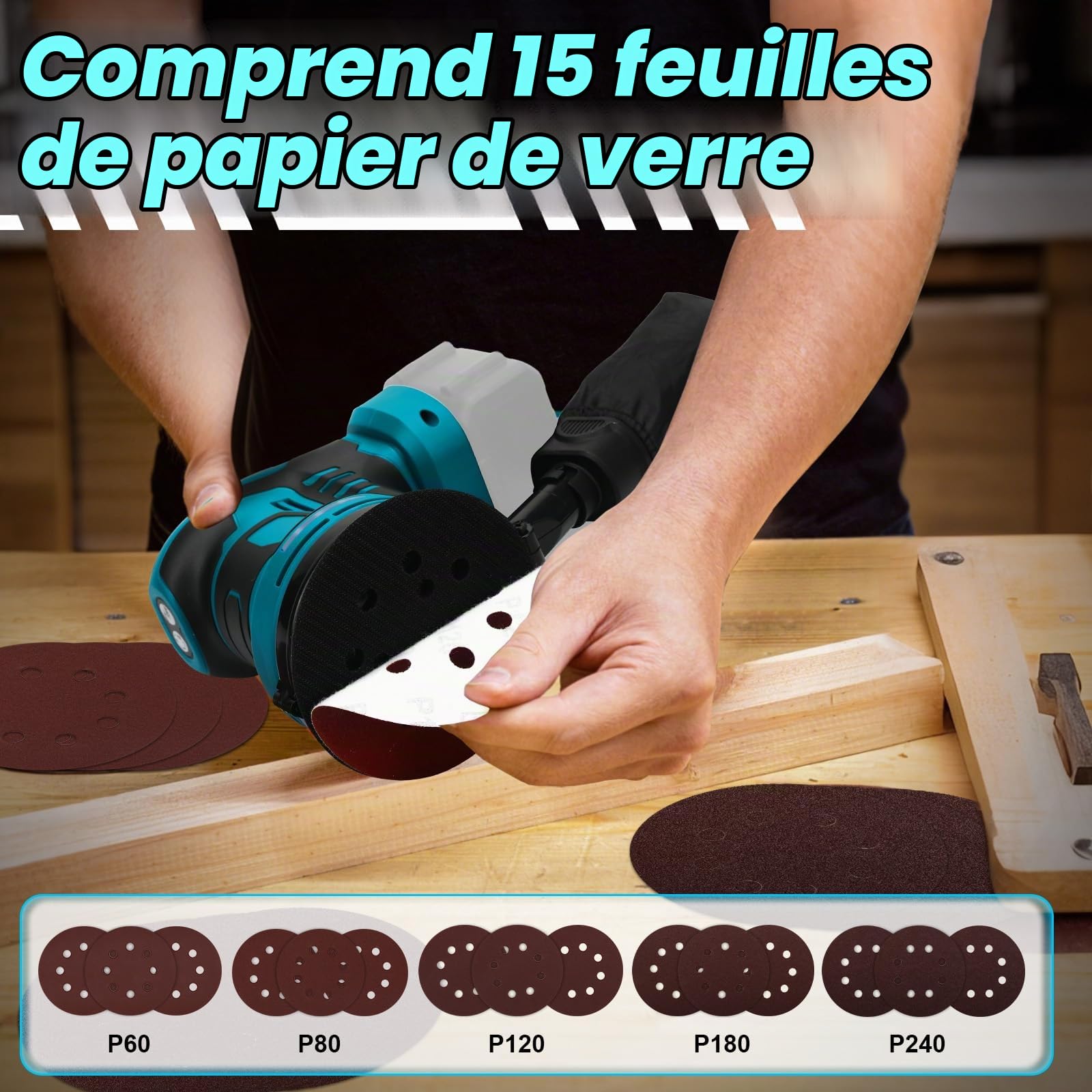 Roadtime 125mm Ponceuse Excentrique pour Makita 18V Battery(San Batteries)