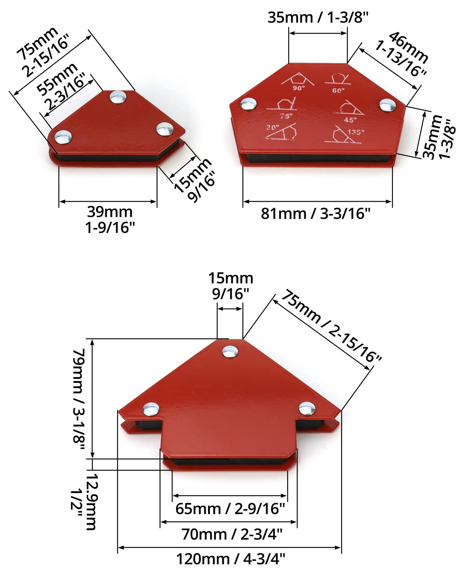 QWORK® 6 sztuk magnesów spawalniczych, magnes spawalniczy kąt zgrzewania magnetyczny 45 ° / 90 ° / 105 ° / 120 ° / 135 °, siła przyczepności 6,8 kg / 15 lbs - 11,3 kg / 25 lbs