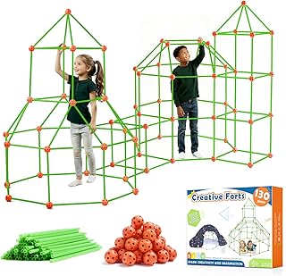 Tiny Land Fort Building Kit Creative Fort Indoor Outdoor for 5-12 Years Old Boys and Girls STEM Building Toys with Storage Bag DIY Castles Tunnels with 86 Rods and 44 Balls