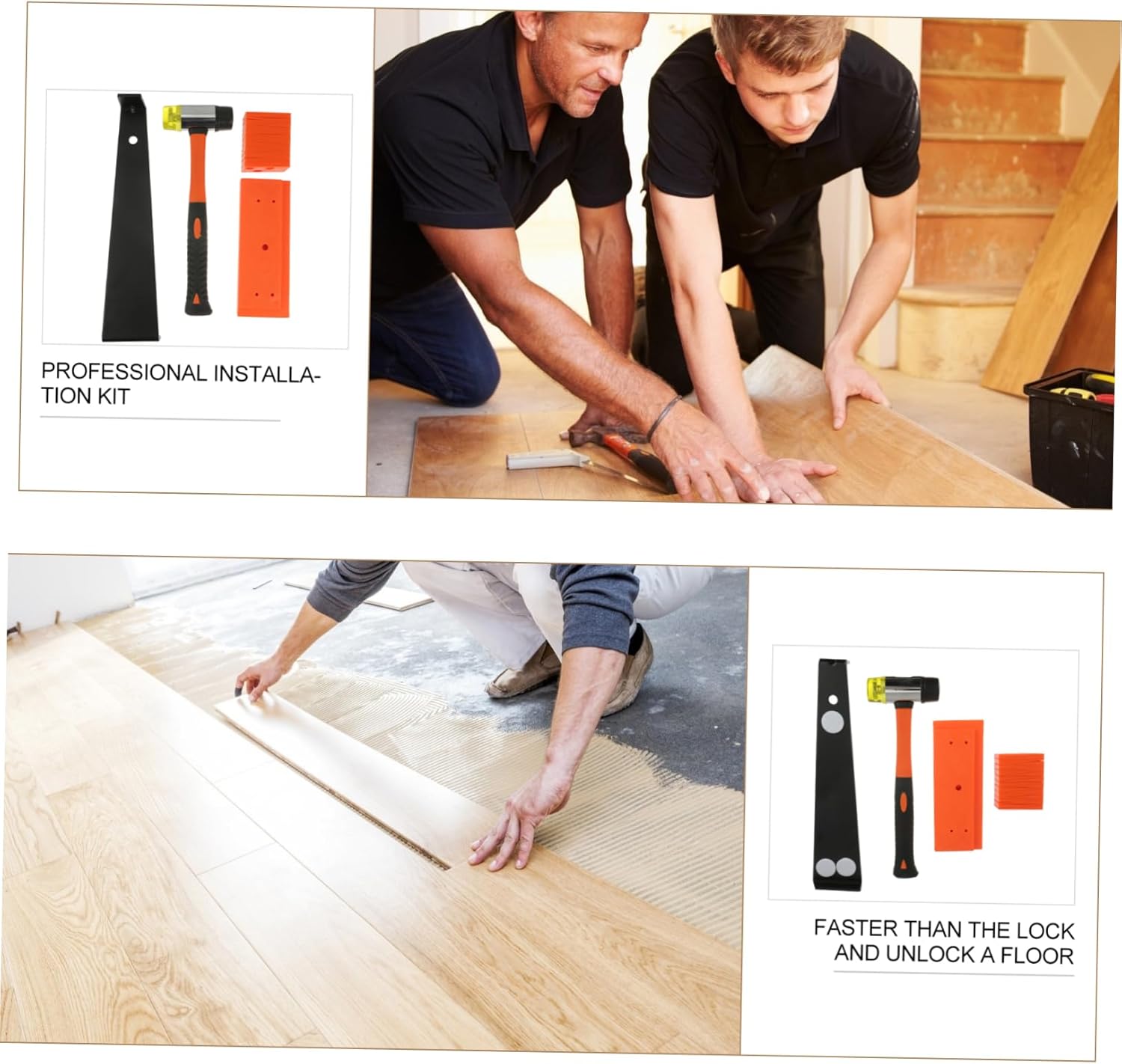 NUOBESTY 1Set Wood Flooring Installation Kit with Tapping Block Hammer and Spacers for Efficient Vinyl and Setup