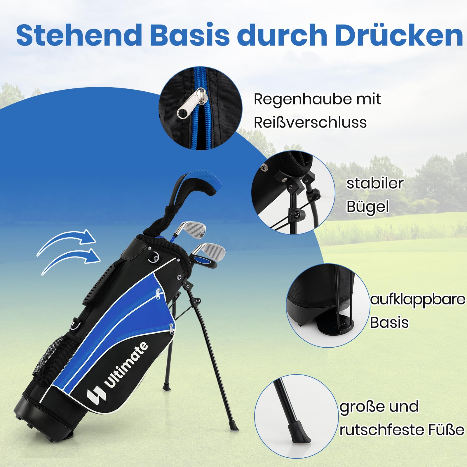GOPLUS Kinder Golfschläger Set,Rechtshand Golfschlägersätze mit 3 Fairway, 7/9 Eisen, Putter, Schlägerhaub,Standtasche, leicht und sicher, ideal für Jungen und Mädchen